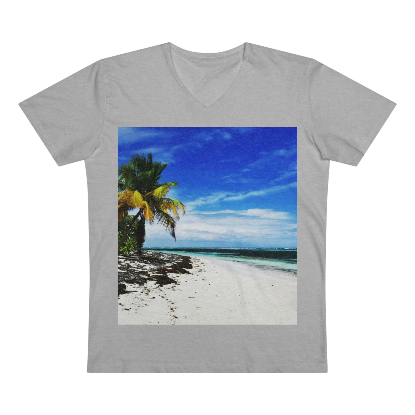 PRINTED in GERMANY for EU - Men’s Presenter V-neck - The remote ISOLATED paradise of Mona Island near Puerto Rico - Green Forest Home