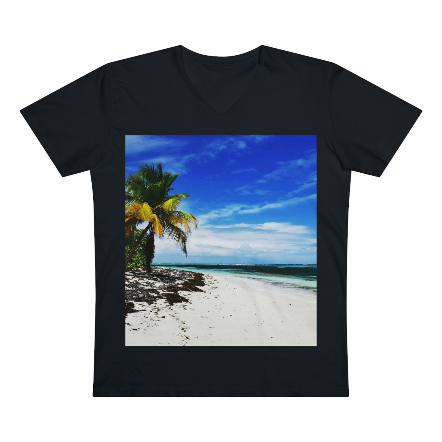 PRINTED in GERMANY for EU - Men’s Presenter V-neck - The remote ISOLATED paradise of Mona Island near Puerto Rico - Green Forest Home