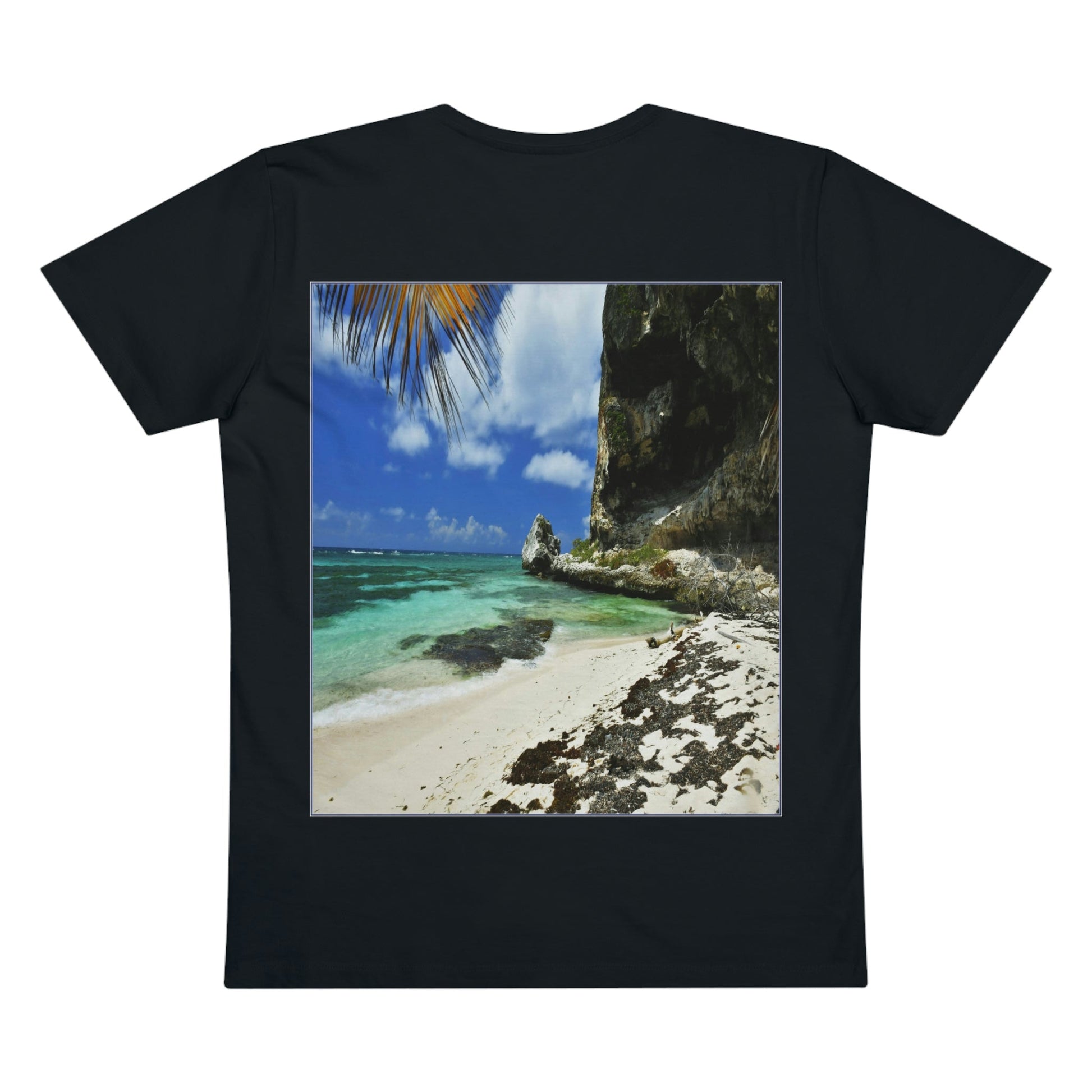 PRINTED in GERMANY for EU - Men’s Presenter V-neck - The remote ISOLATED paradise of Mona Island near Puerto Rico - Green Forest Home