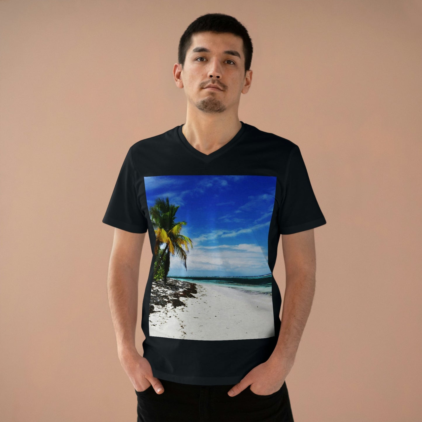 PRINTED in GERMANY for EU - Men’s Presenter V-neck - The remote ISOLATED paradise of Mona Island near Puerto Rico - Green Forest Home