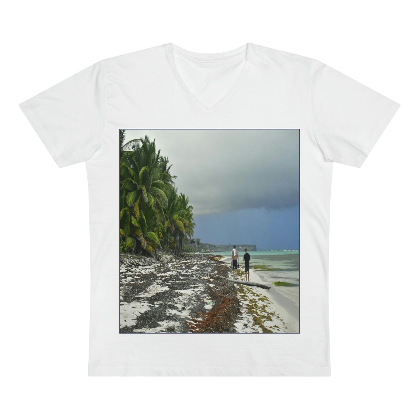 PRINTED in GERMANY for EU - Men’s Presenter V-neck - The remote ISOLATED paradise of Mona Island near Puerto Rico - Green Forest Home