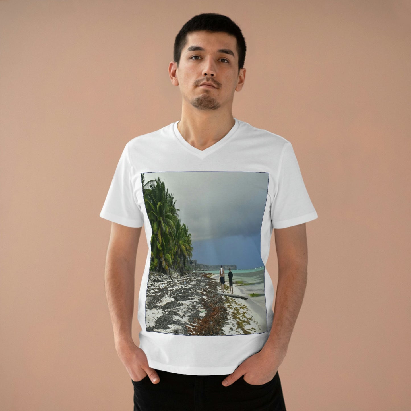 PRINTED in GERMANY for EU - Men’s Presenter V-neck - The remote ISOLATED paradise of Mona Island near Puerto Rico - Green Forest Home