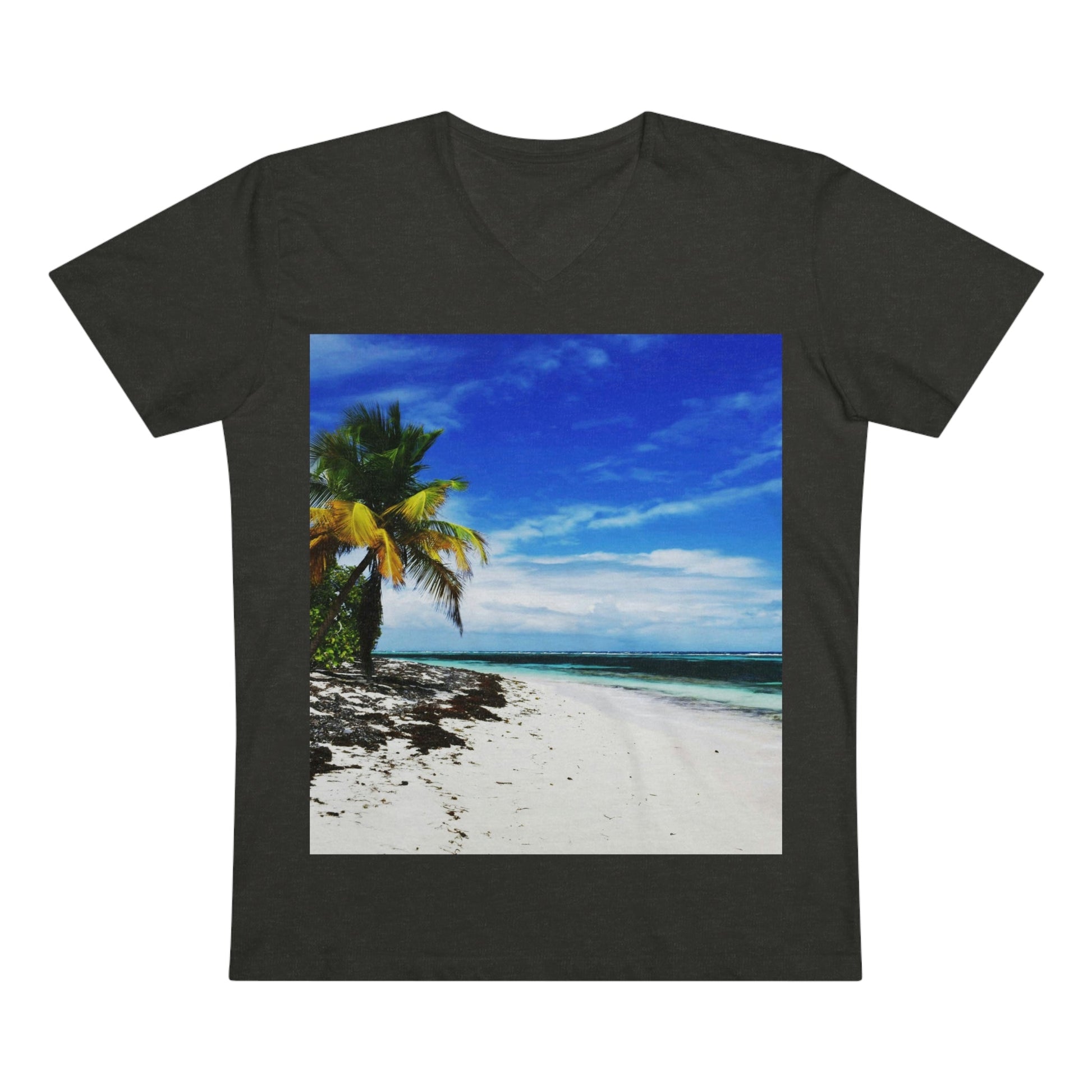 PRINTED in GERMANY for EU - Men’s Presenter V-neck - The remote ISOLATED paradise of Mona Island near Puerto Rico - Green Forest Home