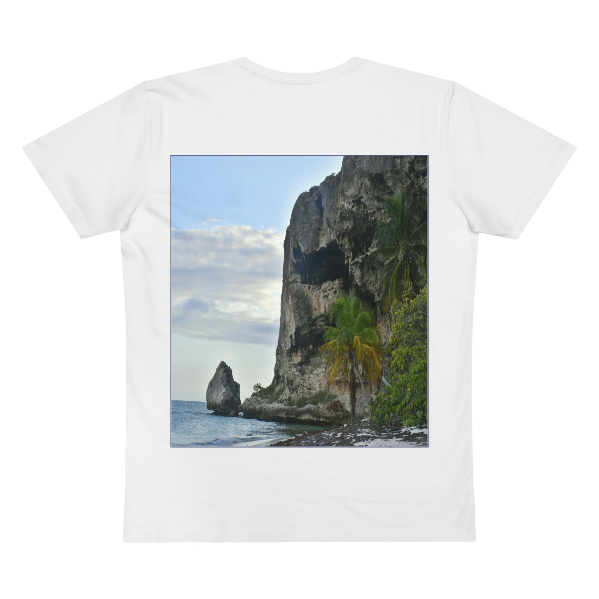 PRINTED in GERMANY for EU - Men’s Presenter V-neck - The remote ISOLATED paradise of Mona Island near Puerto Rico - edge of pajaros beach and caves - Green Forest Home