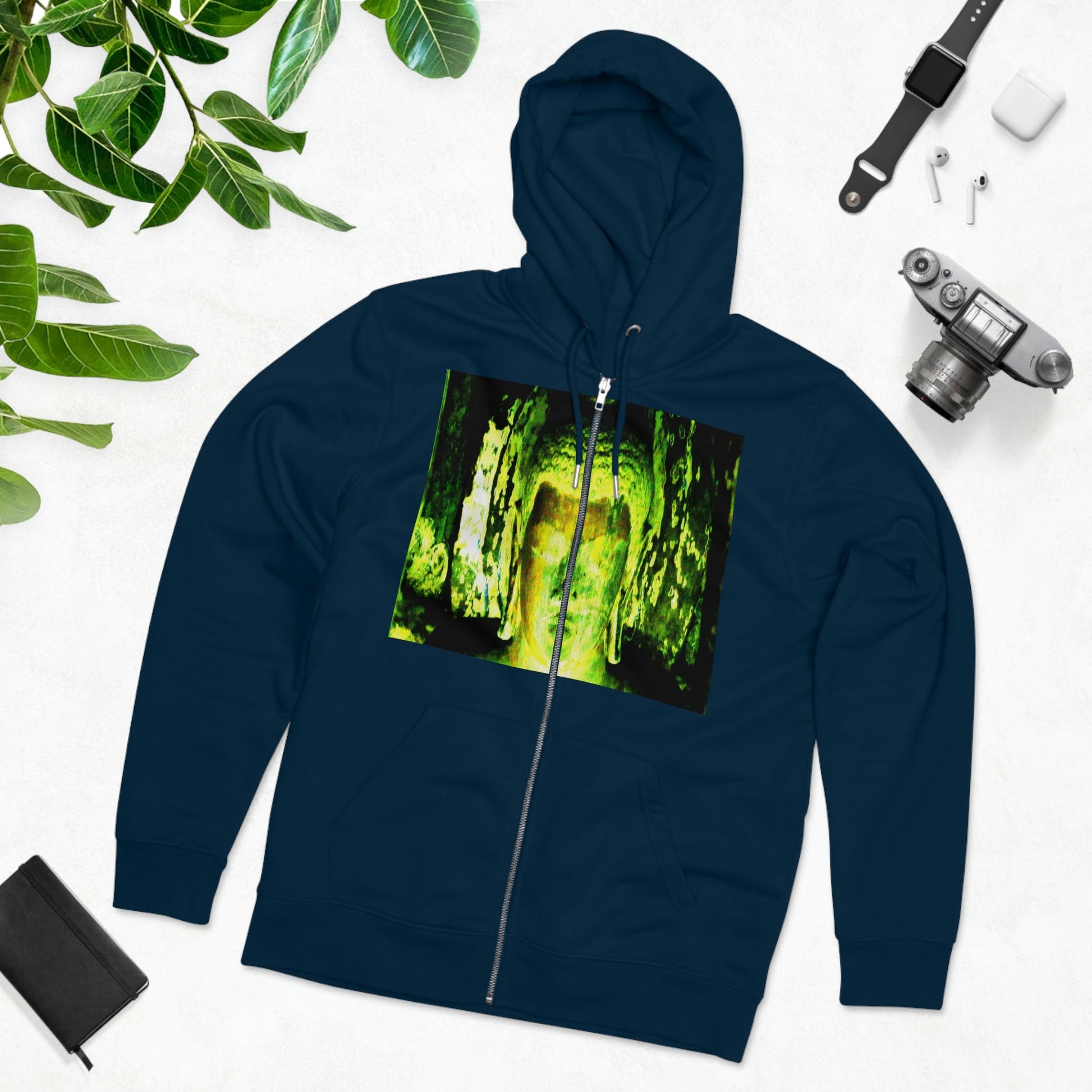 Printed in Germany - Men's Iconic Cultivator Zip Hoodie - 85% organic cotton & Heavy Fabric - eco-fashion - Buddha in Nirvana from Ajanta caves India and Thai Children Buddhis Monks - Green Forest Home