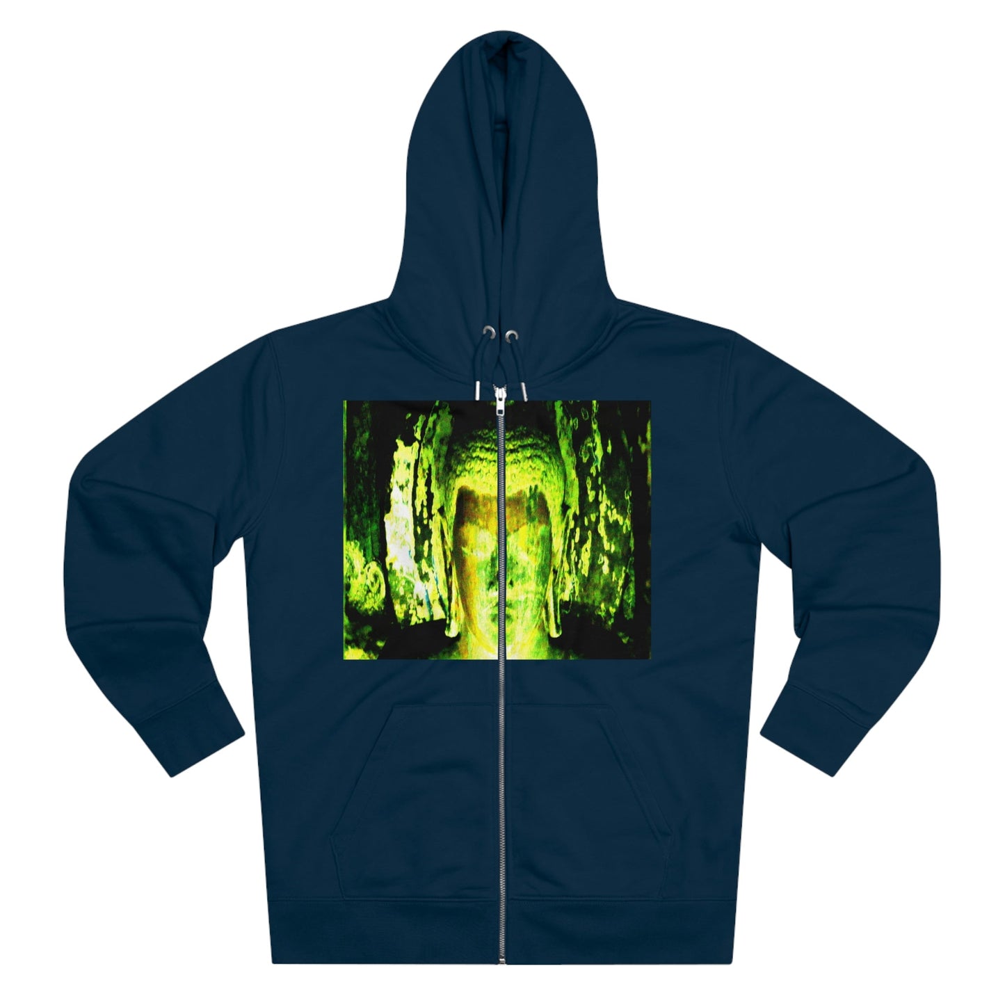 Printed in Germany - Men's Iconic Cultivator Zip Hoodie - 85% organic cotton & Heavy Fabric - eco-fashion - Buddha in Nirvana from Ajanta caves India and Thai Children Buddhis Monks - Green Forest Home