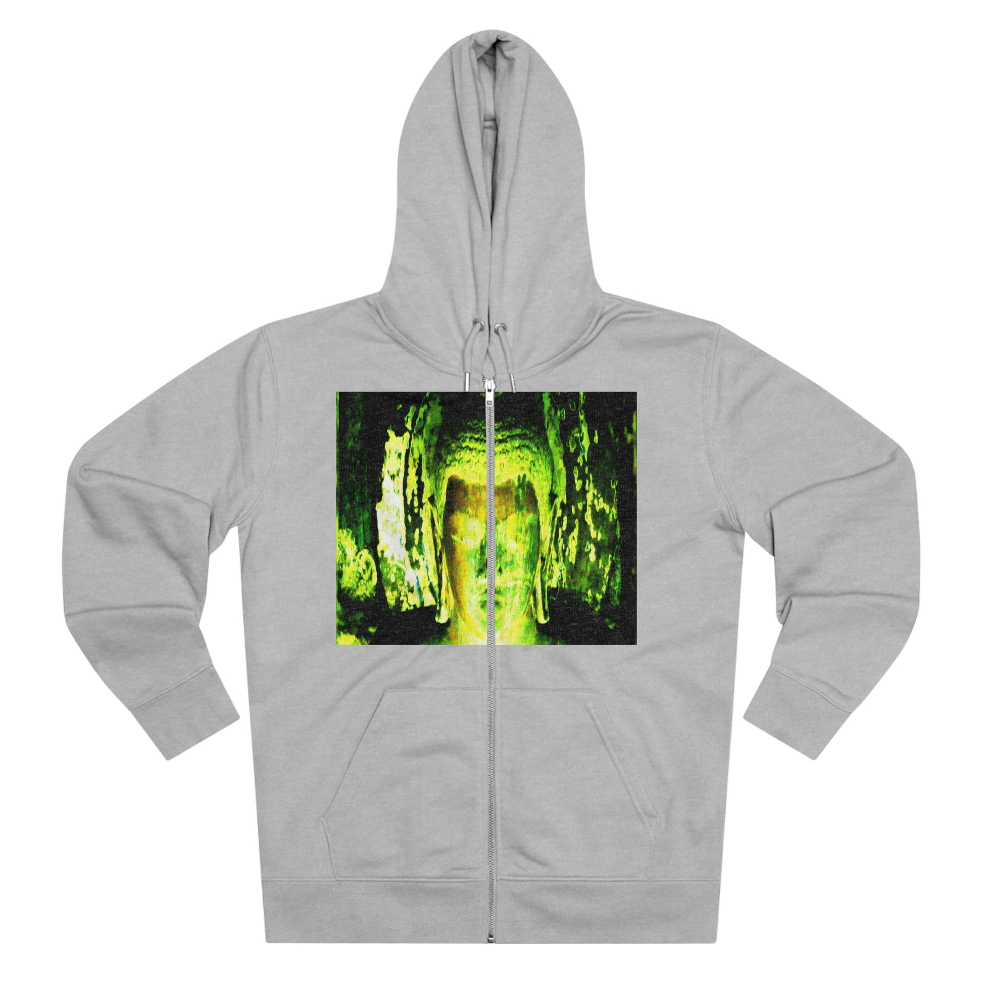 Printed in Germany - Men's Iconic Cultivator Zip Hoodie - 85% organic cotton & Heavy Fabric - eco-fashion - Buddha in Nirvana from Ajanta caves India and Thai Children Buddhis Monks - Green Forest Home