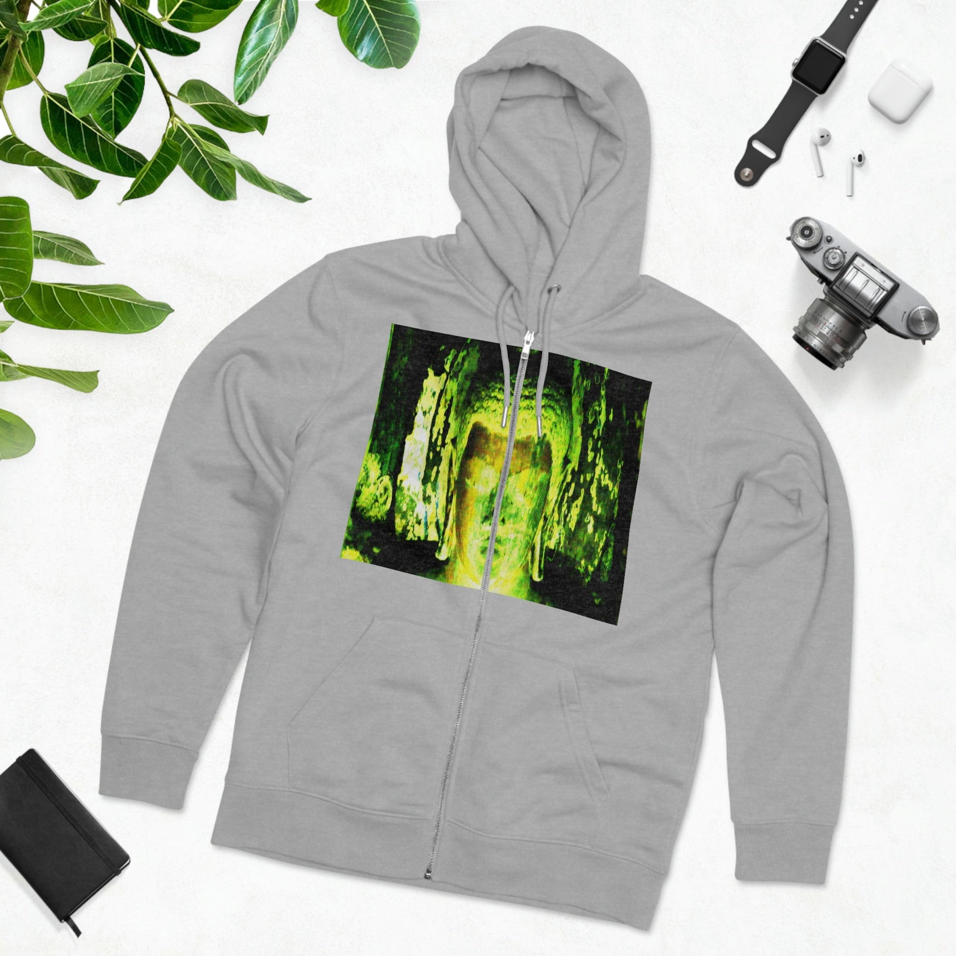 Printed in Germany - Men's Iconic Cultivator Zip Hoodie - 85% organic cotton & Heavy Fabric - eco-fashion - Buddha in Nirvana from Ajanta caves India and Thai Children Buddhis Monks - Green Forest Home