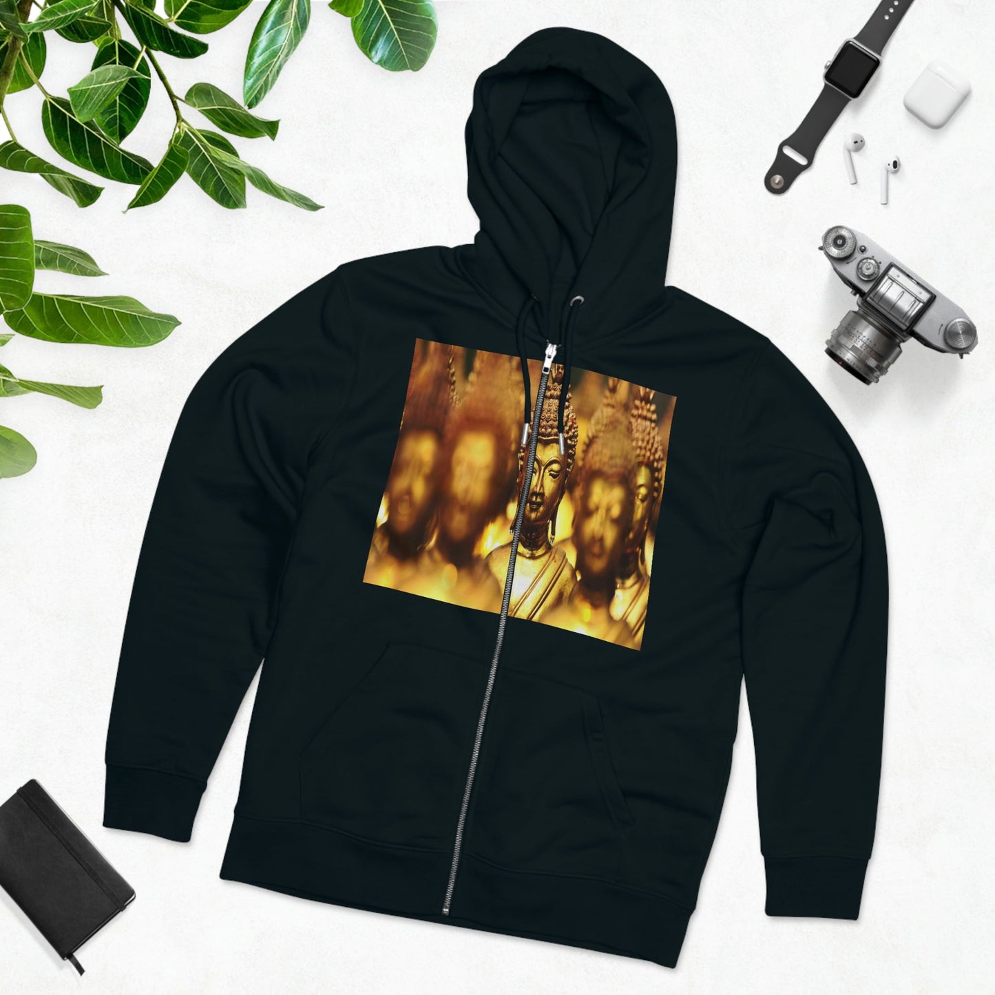 Printed in Germany - Men's Iconic Cultivator Zip Hoodie - 85% organic cotton & Heavy Fabric - eco-fashion - Buddhas/ Tara Compassion - Thai statues and Tara image from Smithonian WA DC 😇 - Green Forest Home