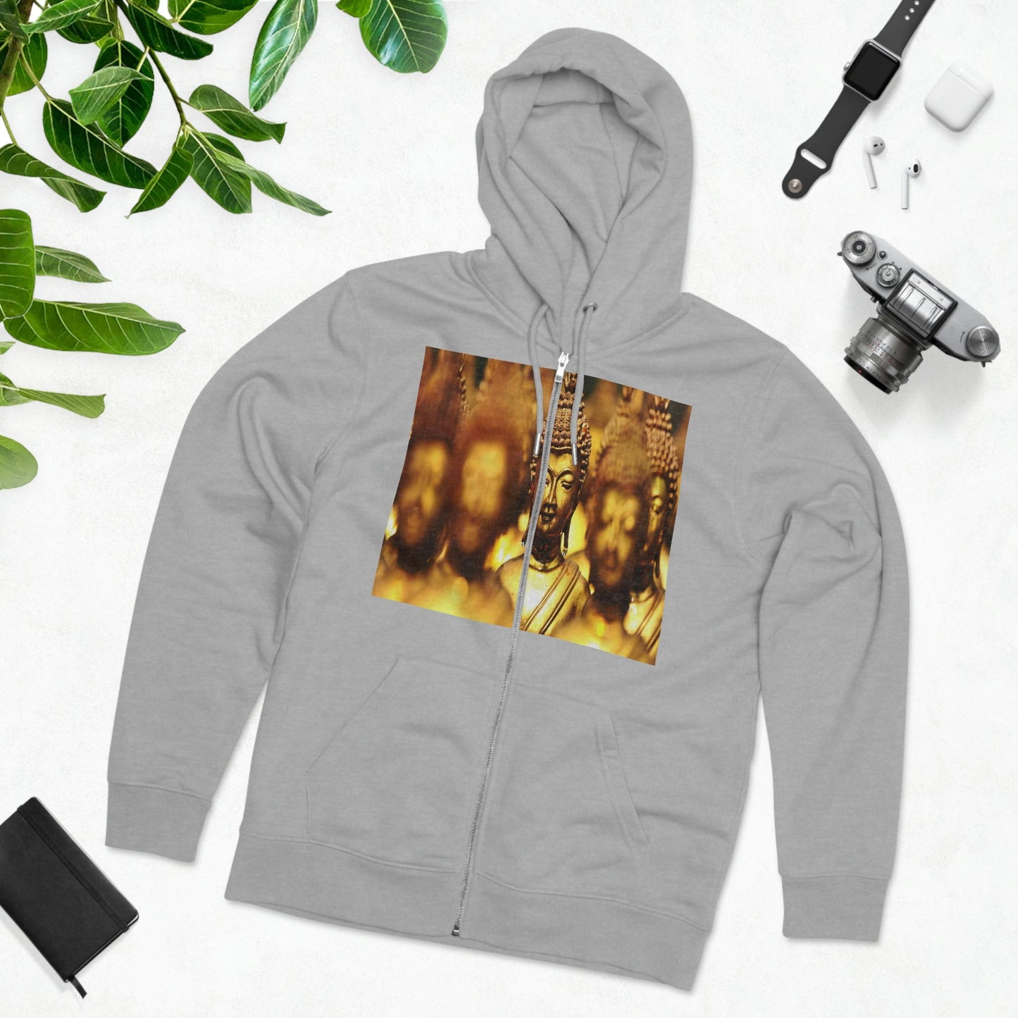 Printed in Germany - Men's Iconic Cultivator Zip Hoodie - 85% organic cotton & Heavy Fabric - eco-fashion - Buddhas/ Tara Compassion - Thai statues and Tara image from Smithonian WA DC 😇 - Green Forest Home