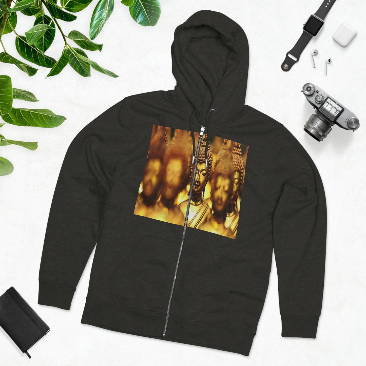 Printed in Germany - Men's Iconic Cultivator Zip Hoodie - 85% organic cotton & Heavy Fabric - eco-fashion - Buddhas/ Tara Compassion - Thai statues and Tara image from Smithonian WA DC 😇 - Green Forest Home