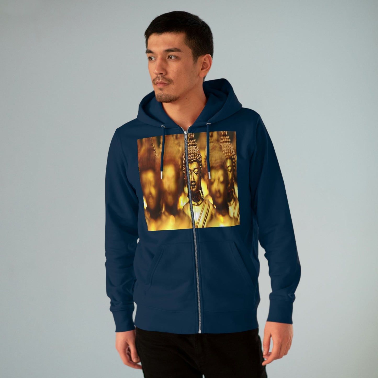 Printed in Germany - Men's Iconic Cultivator Zip Hoodie - 85% organic cotton & Heavy Fabric - eco-fashion - Buddhas/ Tara Compassion - Thai statues and Tara image from Smithonian WA DC 😇 - Green Forest Home