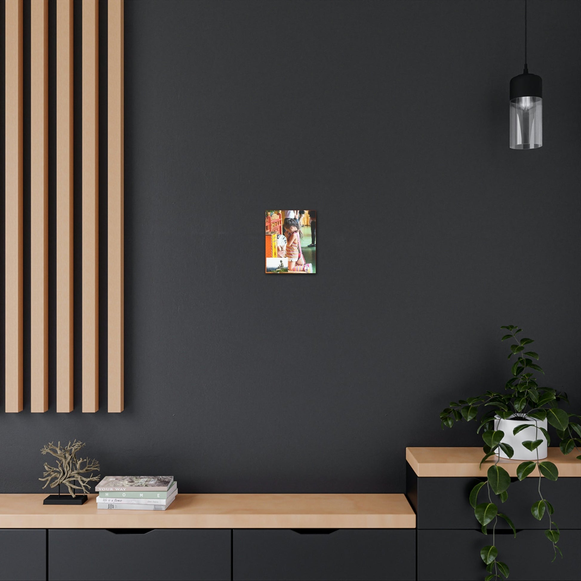 Printed in USA - Canvas Gallery Wraps - A little girl kneels for prayer at the Big Buddha complex in Hong Kong Lantau Island - Buddhism - Green Forest Home