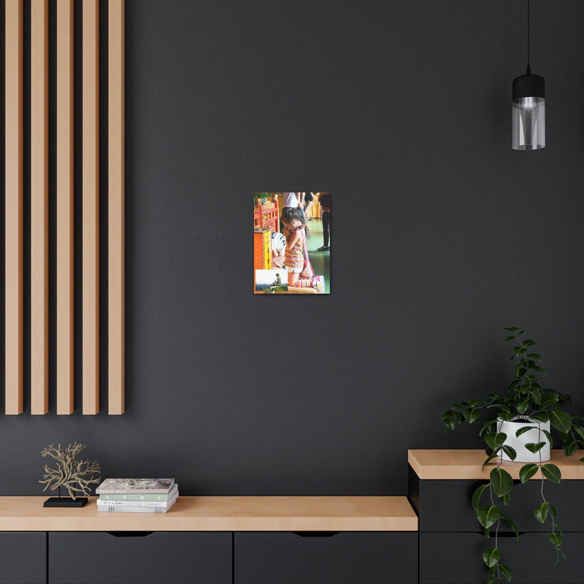 Printed in USA - Canvas Gallery Wraps - A little girl kneels for prayer at the Big Buddha complex in Hong Kong Lantau Island - Buddhism - Green Forest Home