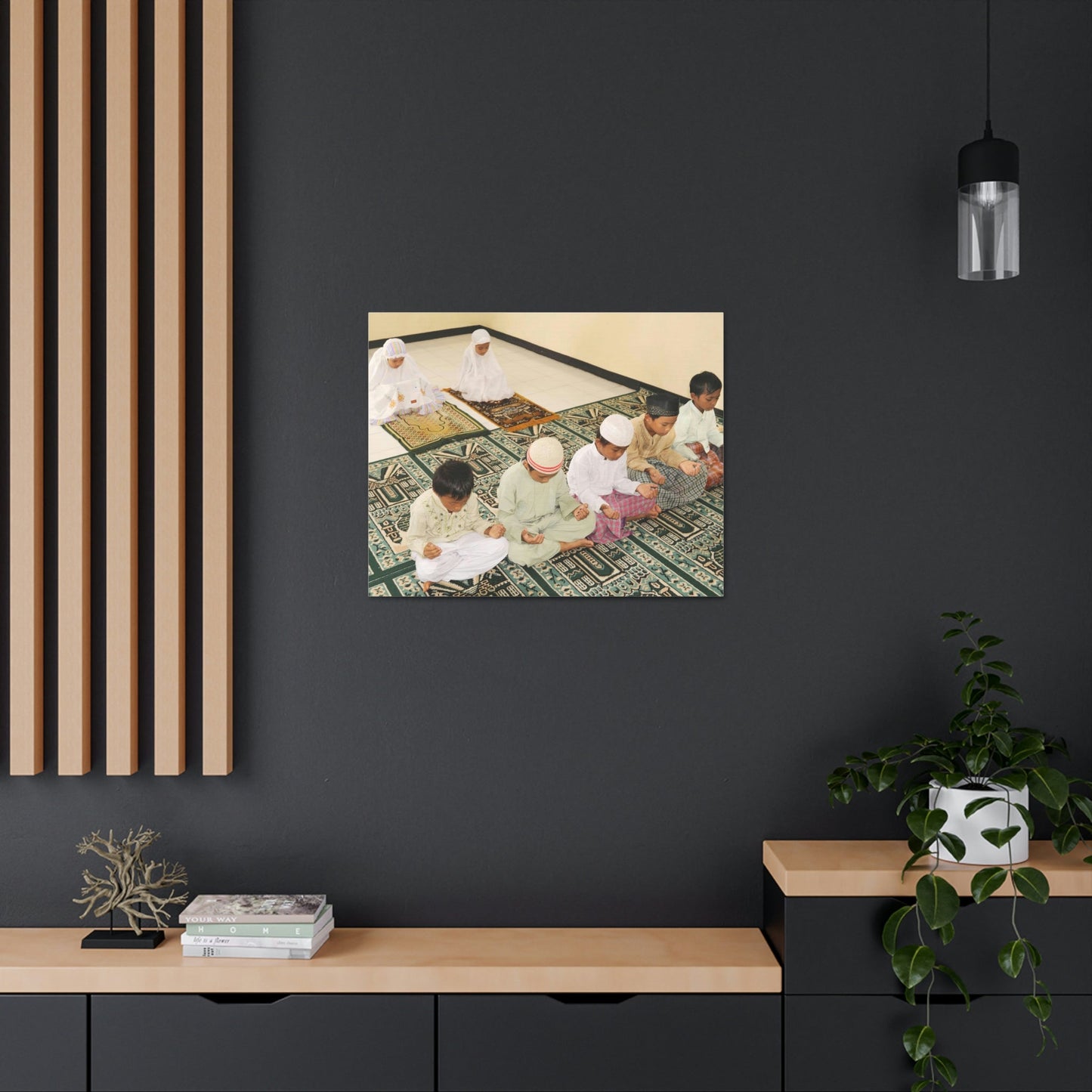 Printed in USA - Canvas Gallery Wraps - Children in prayer in Mosque - Islam - Green Forest Home