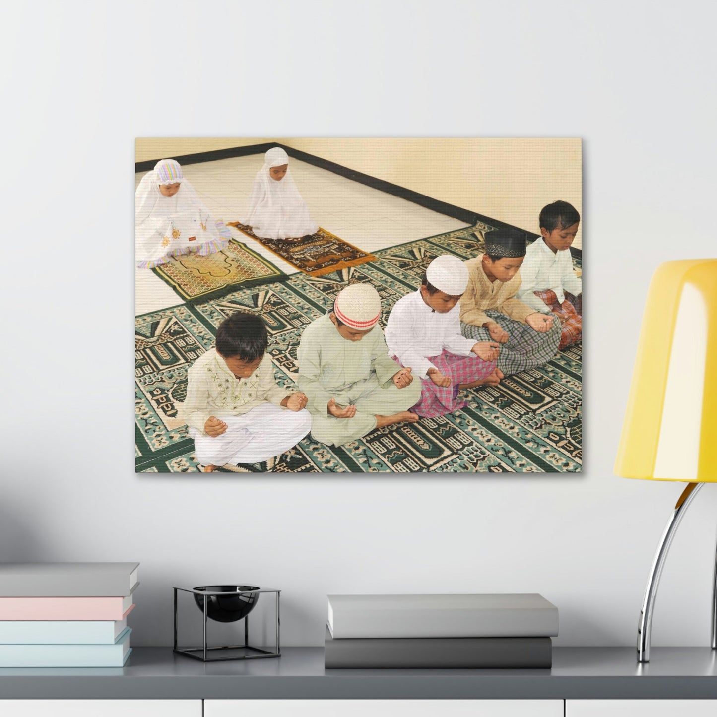 Printed in USA - Canvas Gallery Wraps - Children in prayer in Mosque - Islam - Green Forest Home