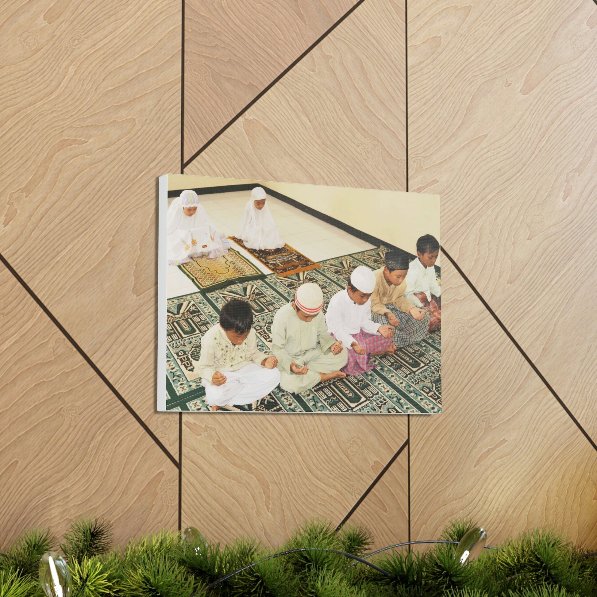 Printed in USA - Canvas Gallery Wraps - Children in prayer in Mosque - Islam - Green Forest Home