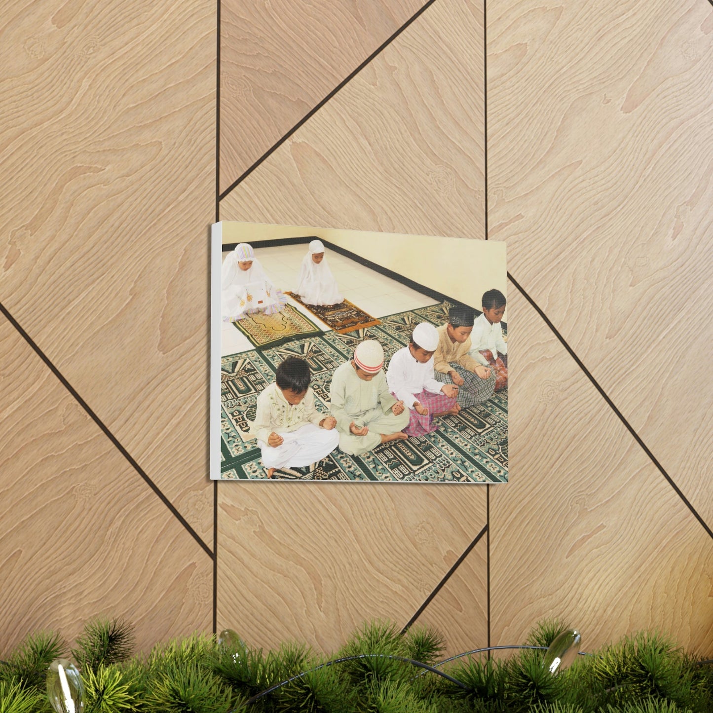 Printed in USA - Canvas Gallery Wraps - Children in prayer in Mosque - Islam - Green Forest Home