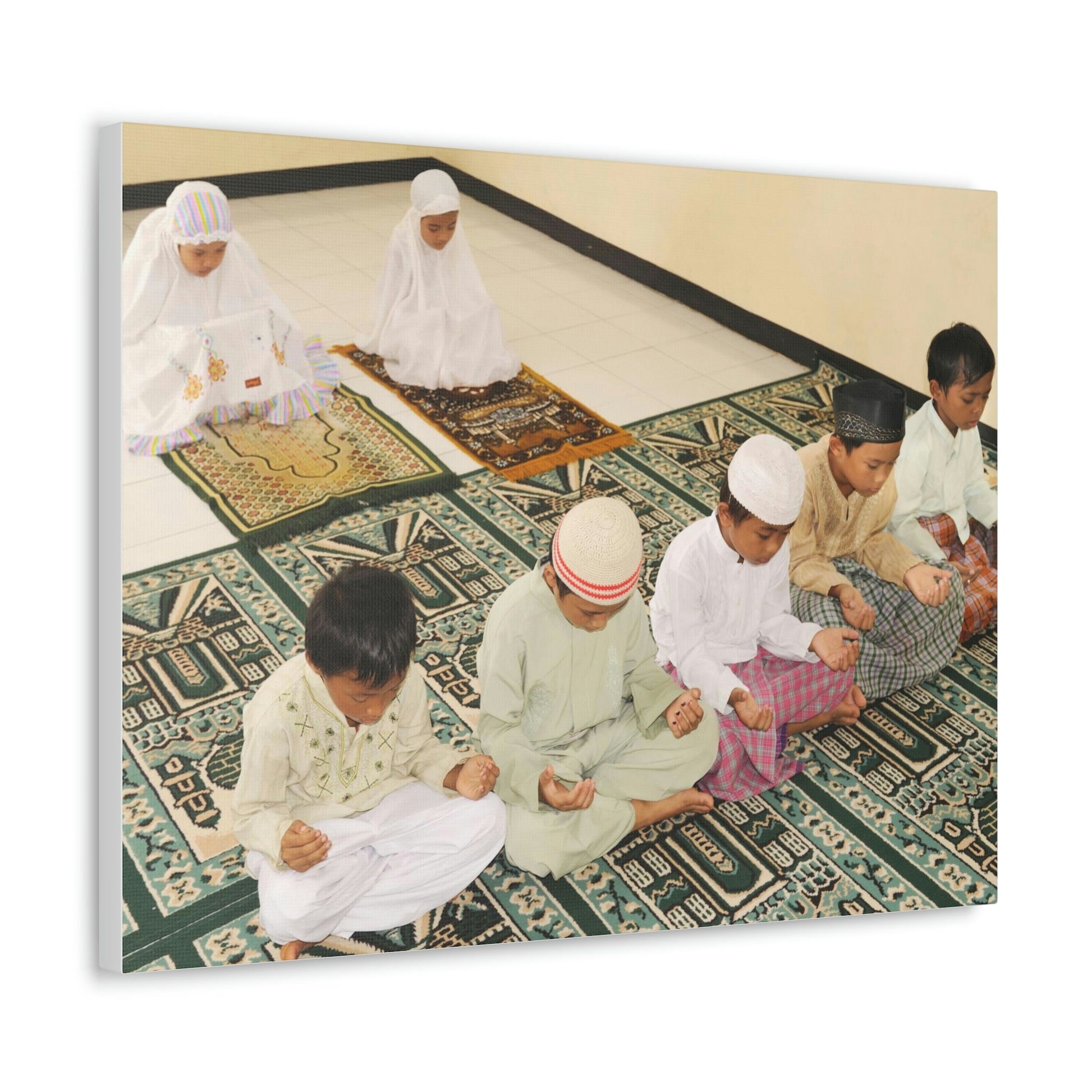 Printed in USA - Canvas Gallery Wraps - Children in prayer in Mosque - Islam - Green Forest Home