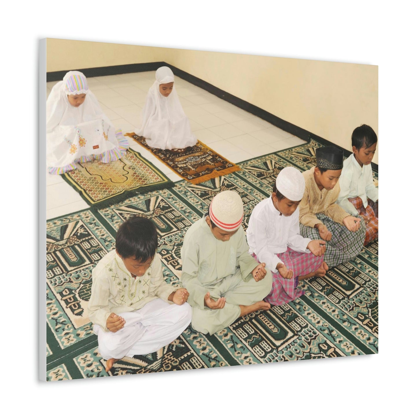 Printed in USA - Canvas Gallery Wraps - Children in prayer in Mosque - Islam - Green Forest Home