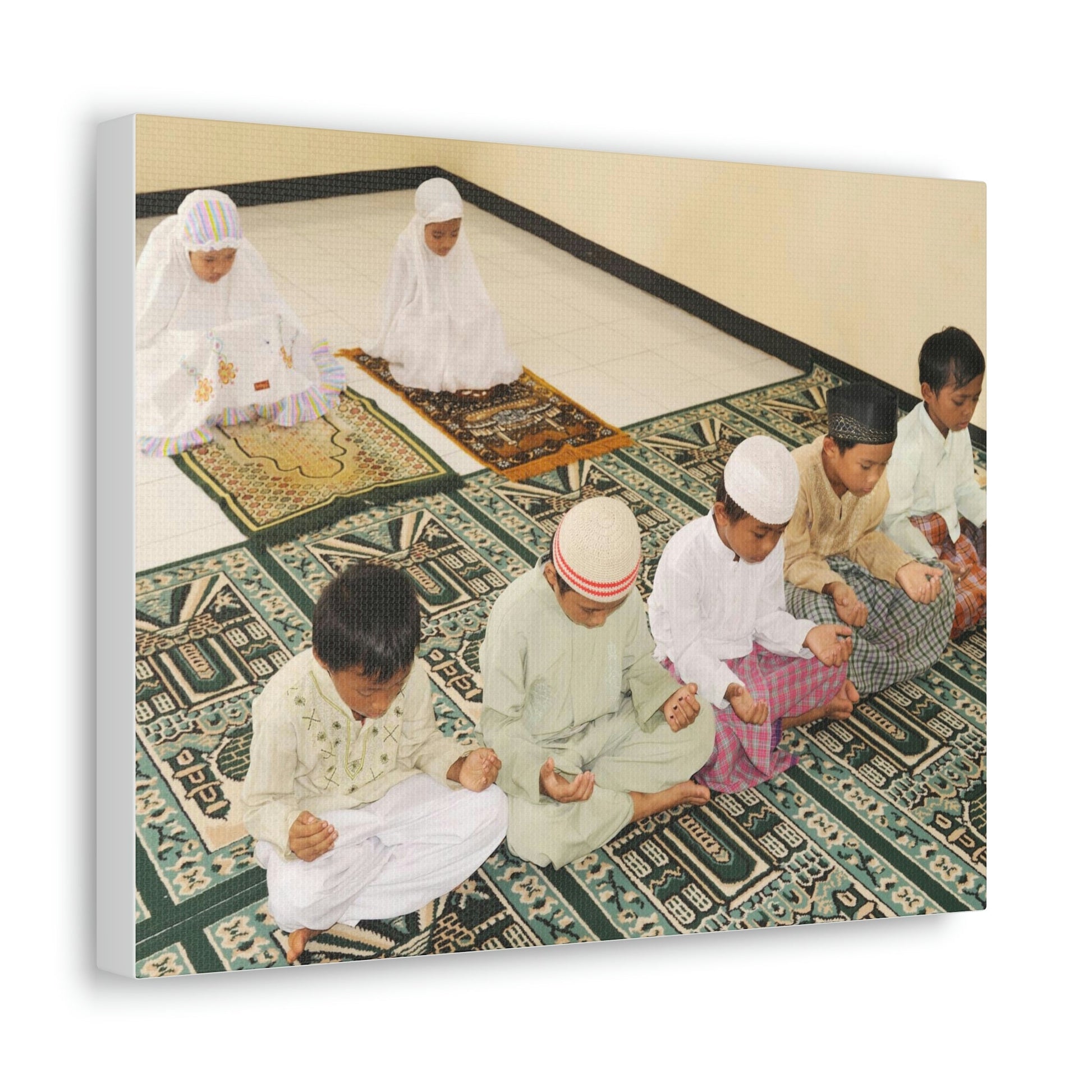 Printed in USA - Canvas Gallery Wraps - Children in prayer in Mosque - Islam - Green Forest Home