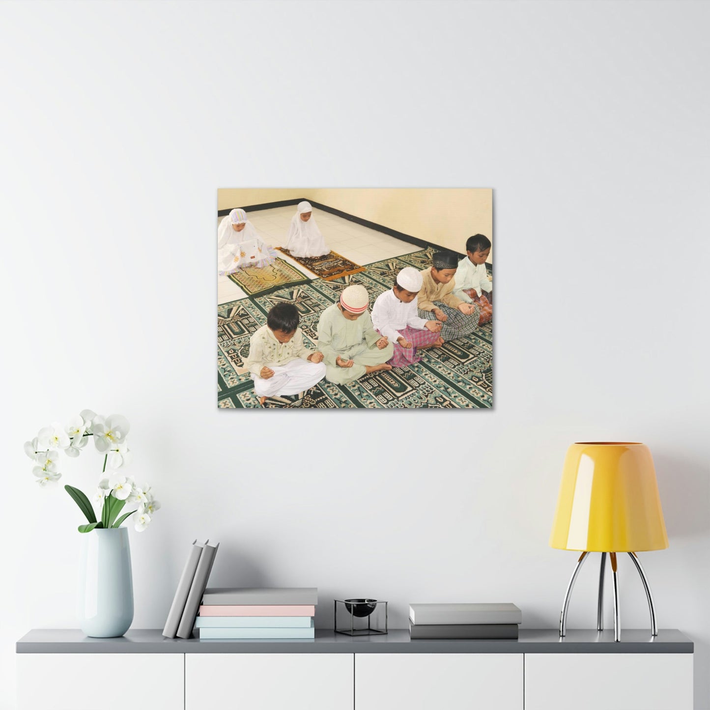 Printed in USA - Canvas Gallery Wraps - Children in prayer in Mosque - Islam - Green Forest Home