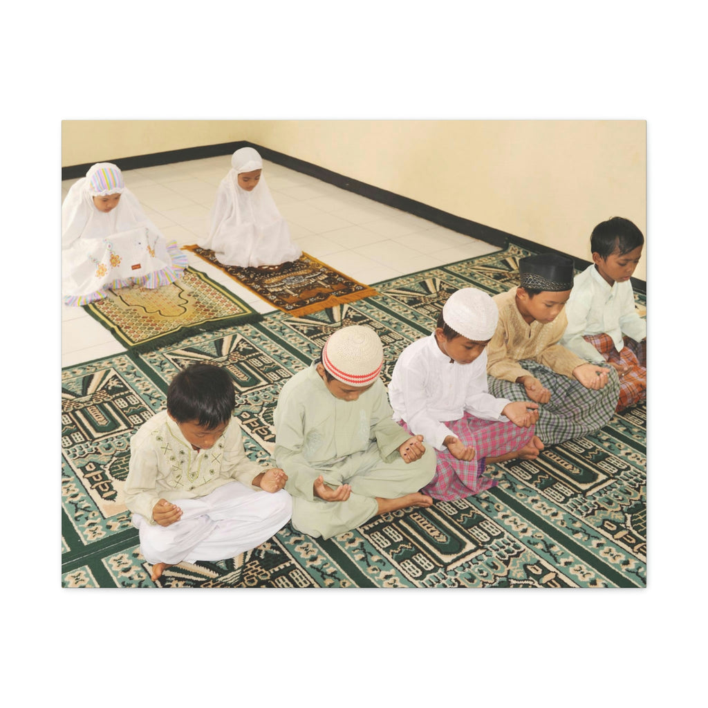 Printed in USA - Canvas Gallery Wraps - Children in prayer in Mosque - Islam - Green Forest Home