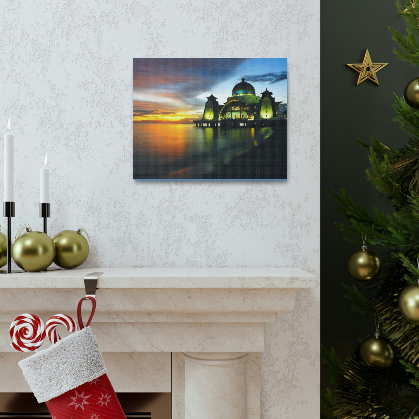 Printed in USA - Canvas Gallery Wraps - Melaka Straits Mosque - Floating mosque - Malaysia - Islam - Green Forest Home