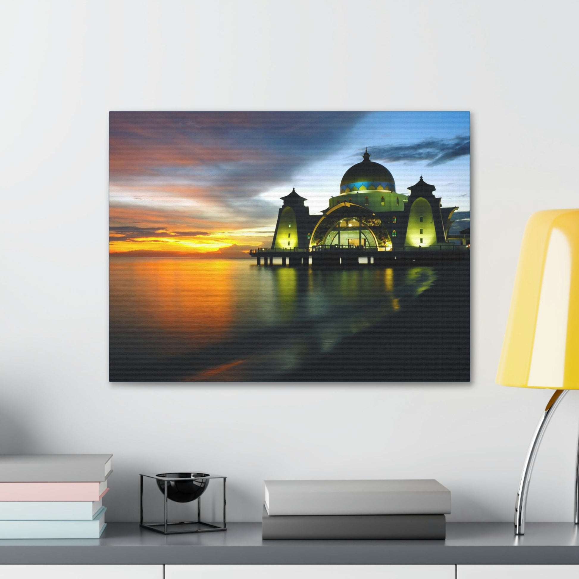 Printed in USA - Canvas Gallery Wraps - Melaka Straits Mosque - Floating mosque - Malaysia - Islam - Green Forest Home