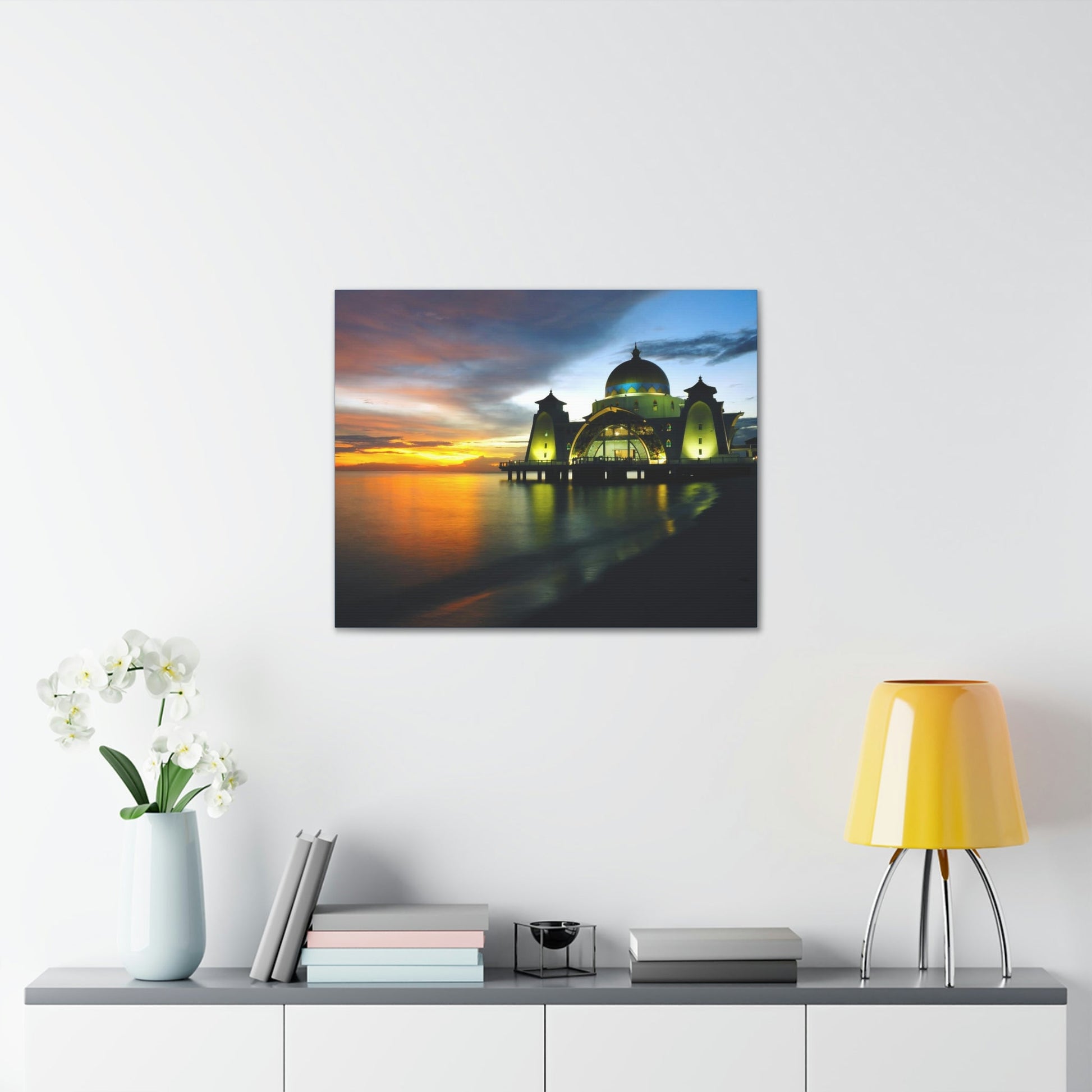 Printed in USA - Canvas Gallery Wraps - Melaka Straits Mosque - Floating mosque - Malaysia - Islam - Green Forest Home