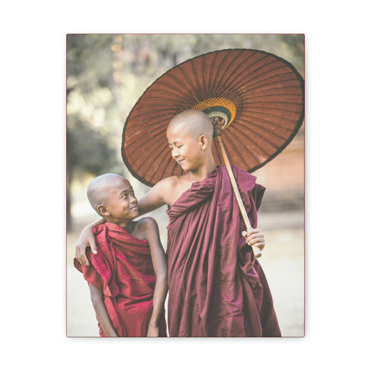 Printed in USA - Canvas Gallery Wraps - Novice Buddhist Monks at Shwe Yan Pyay Monastery - Myanmar - Buddhism - Green Forest Home