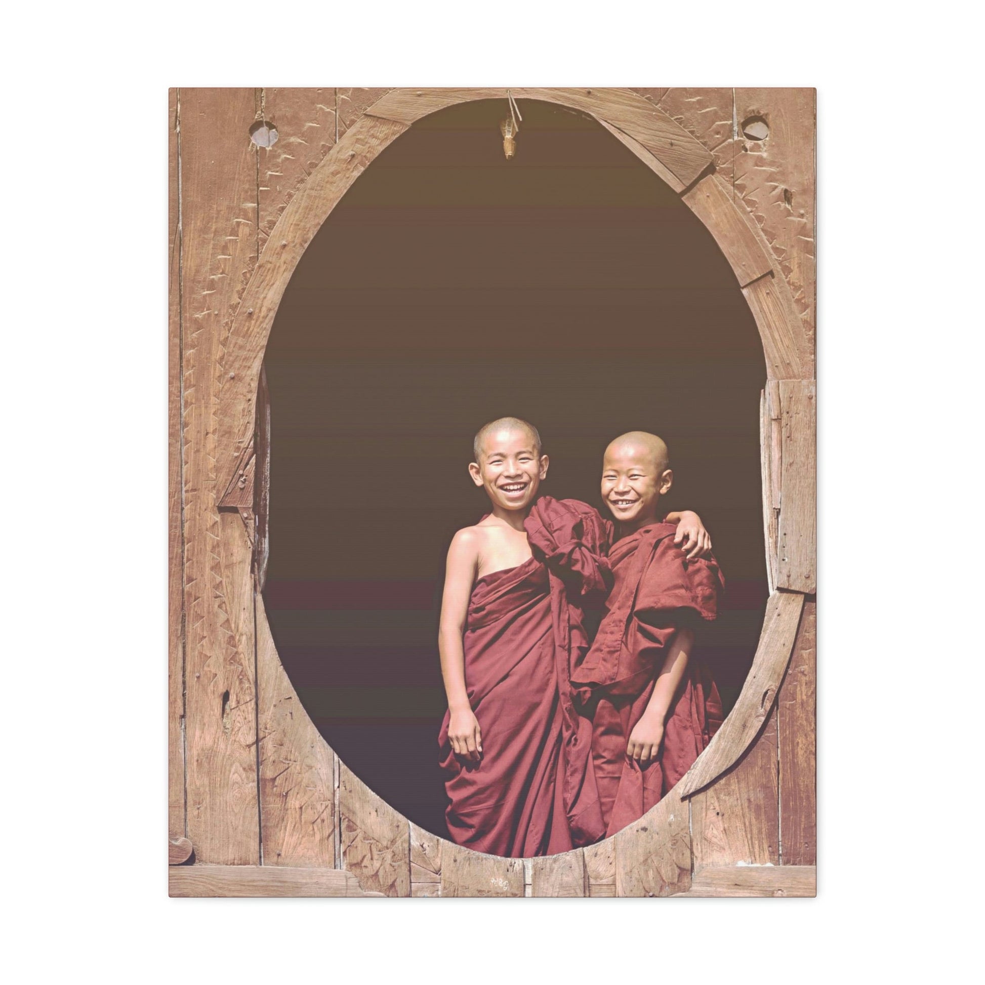 Printed in USA - Canvas Gallery Wraps - Novice Buddhist Monks at Shwe Yan Pyay Monastery - Myanmar - Buddhism - Green Forest Home