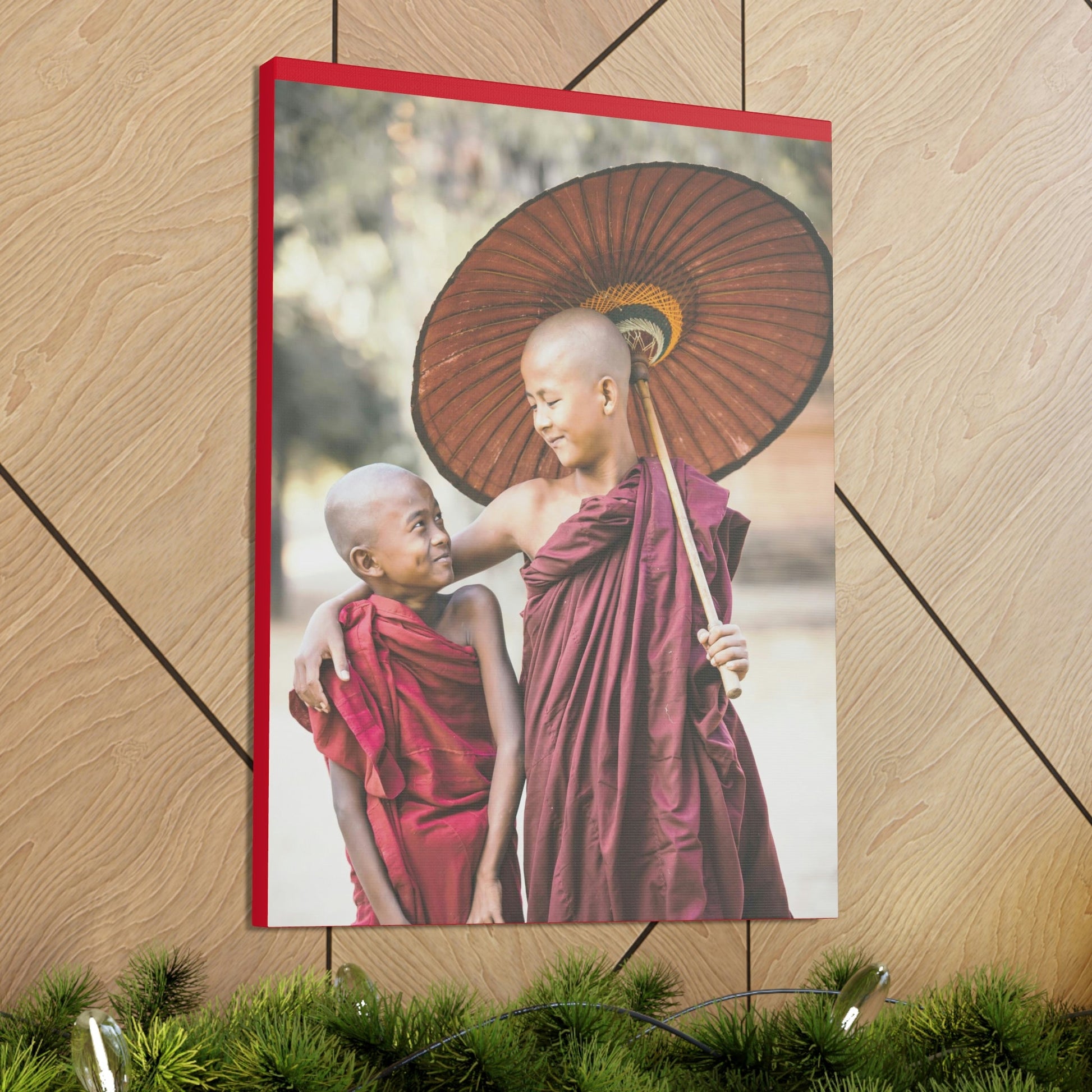 Printed in USA - Canvas Gallery Wraps - Novice Buddhist Monks at Shwe Yan Pyay Monastery - Myanmar - Buddhism - Green Forest Home