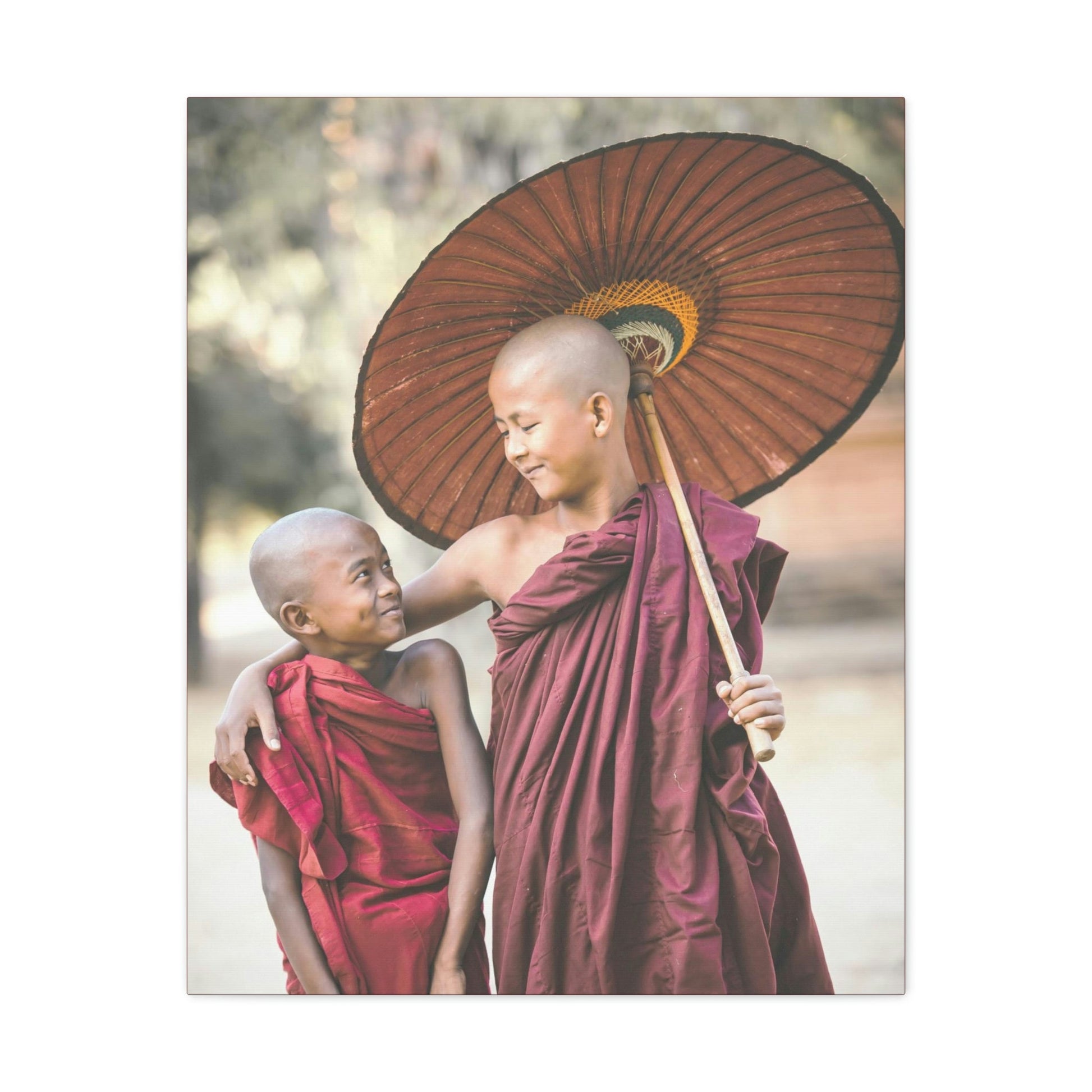 Printed in USA - Canvas Gallery Wraps - Novice Buddhist Monks at Shwe Yan Pyay Monastery - Myanmar - Buddhism - Green Forest Home