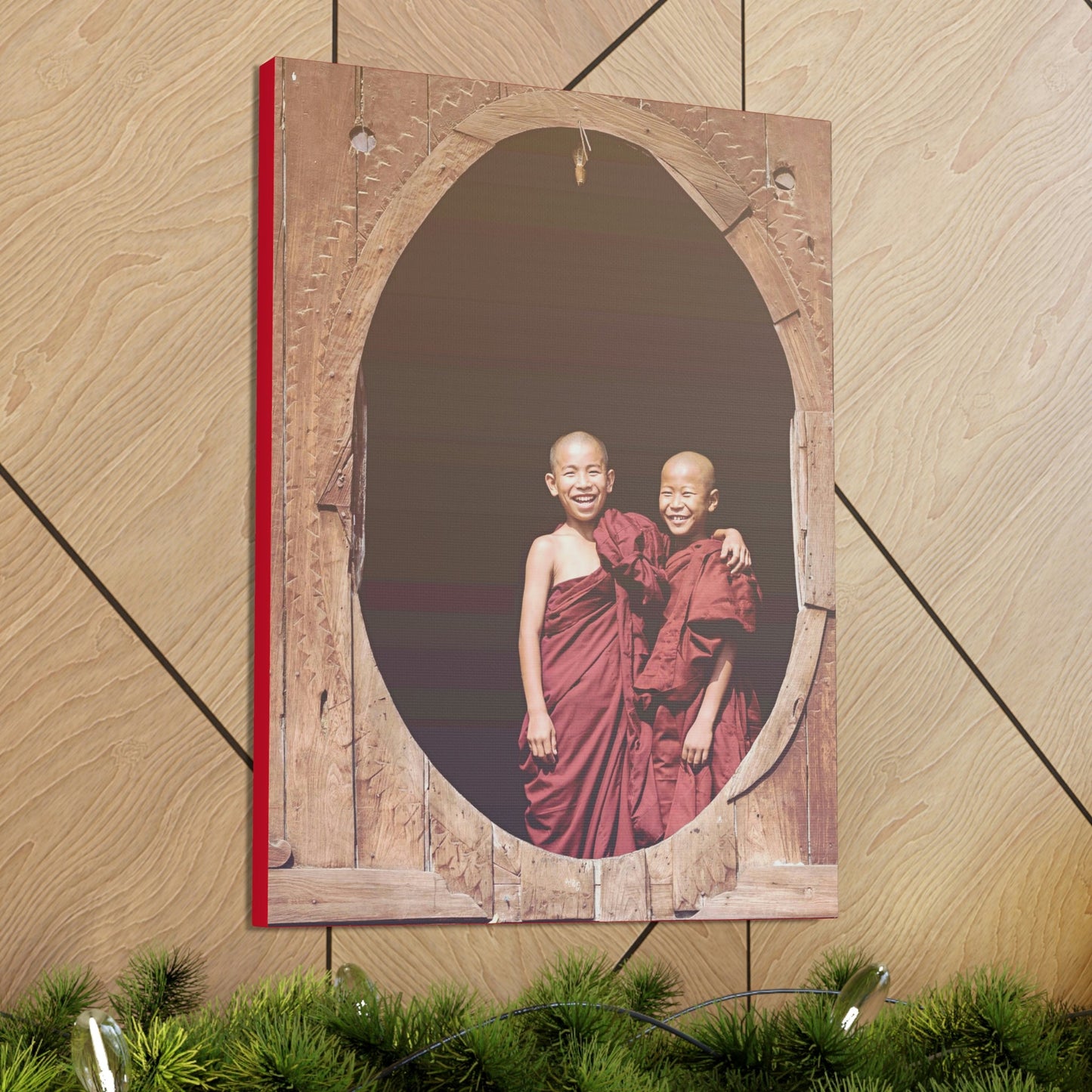 Printed in USA - Canvas Gallery Wraps - Novice Buddhist Monks at Shwe Yan Pyay Monastery - Myanmar - Buddhism - Green Forest Home