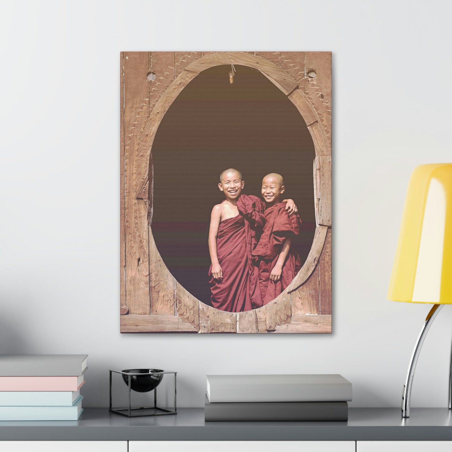 Printed in USA - Canvas Gallery Wraps - Novice Buddhist Monks at Shwe Yan Pyay Monastery - Myanmar - Buddhism - Green Forest Home