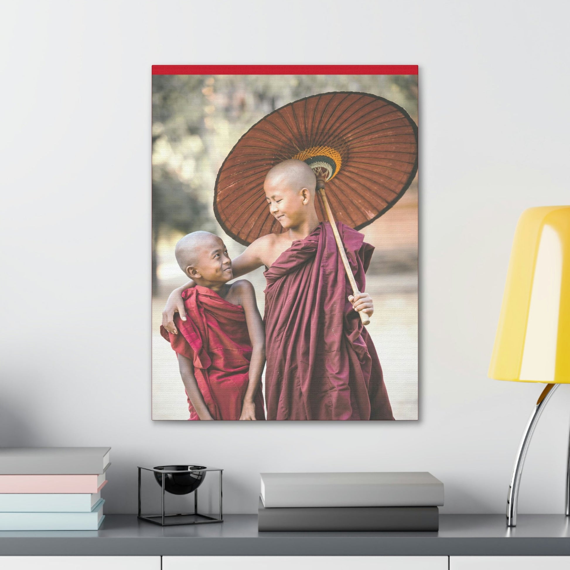 Printed in USA - Canvas Gallery Wraps - Novice Buddhist Monks at Shwe Yan Pyay Monastery - Myanmar - Buddhism - Green Forest Home