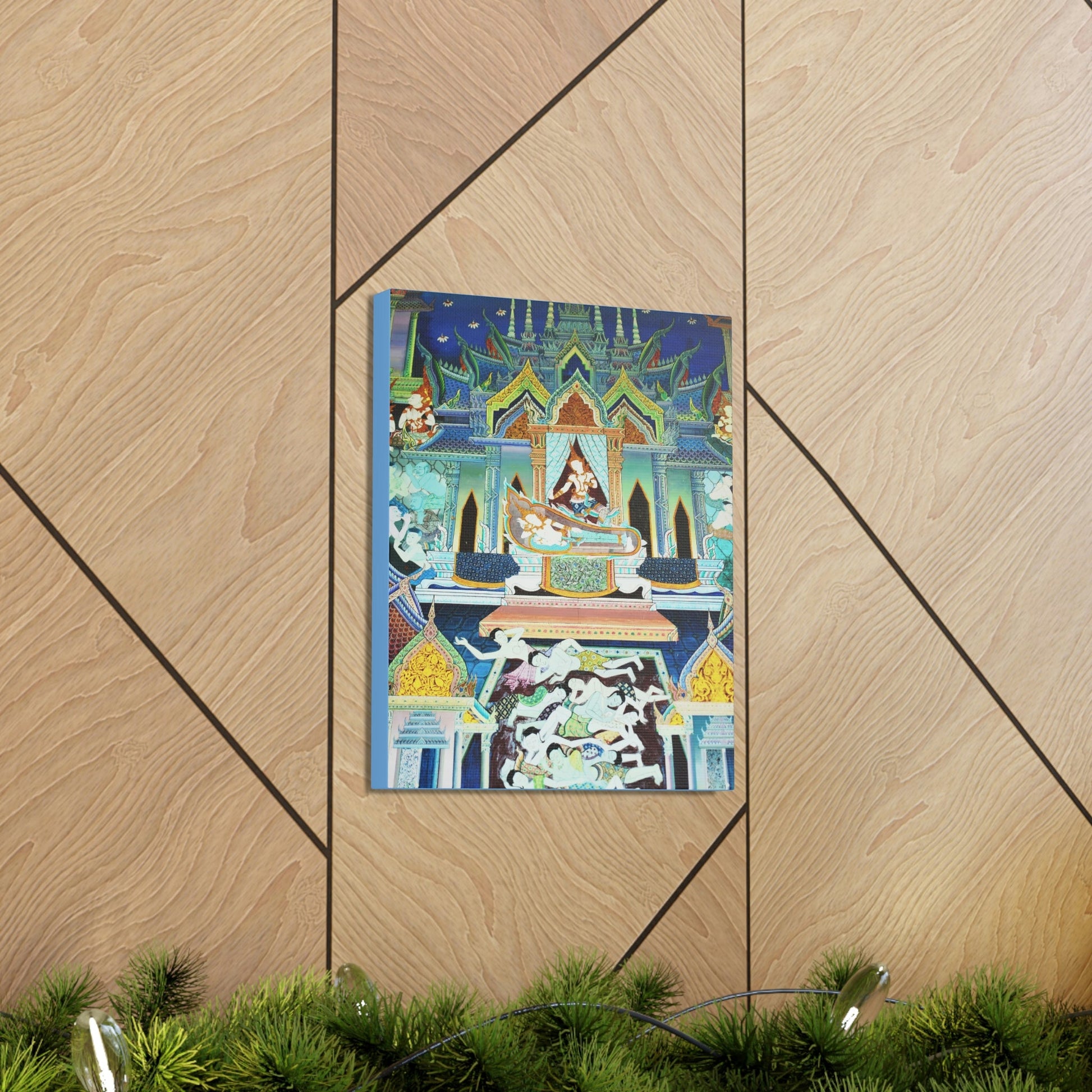 Printed in USA - Canvas Gallery Wraps - Painting on Temple wall on a Buddhist Thai temple, Thailand - Buddhism - Green Forest Home