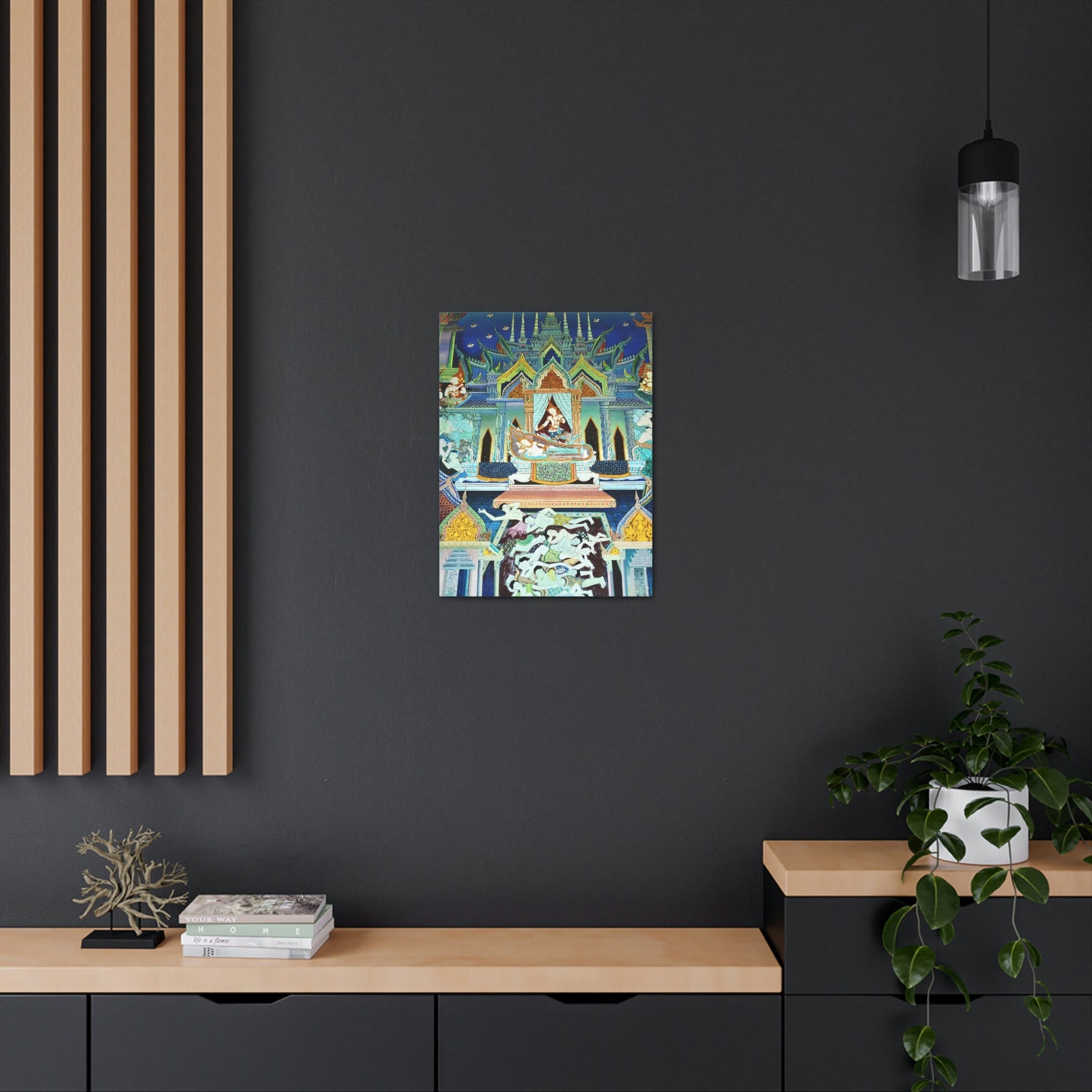 Printed in USA - Canvas Gallery Wraps - Painting on Temple wall on a Buddhist Thai temple, Thailand - Buddhism - Green Forest Home