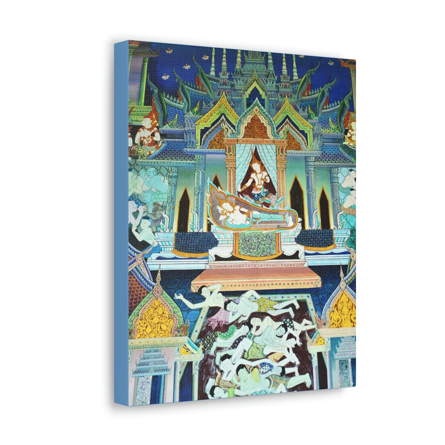 Printed in USA - Canvas Gallery Wraps - Painting on Temple wall on a Buddhist Thai temple, Thailand - Buddhism - Green Forest Home