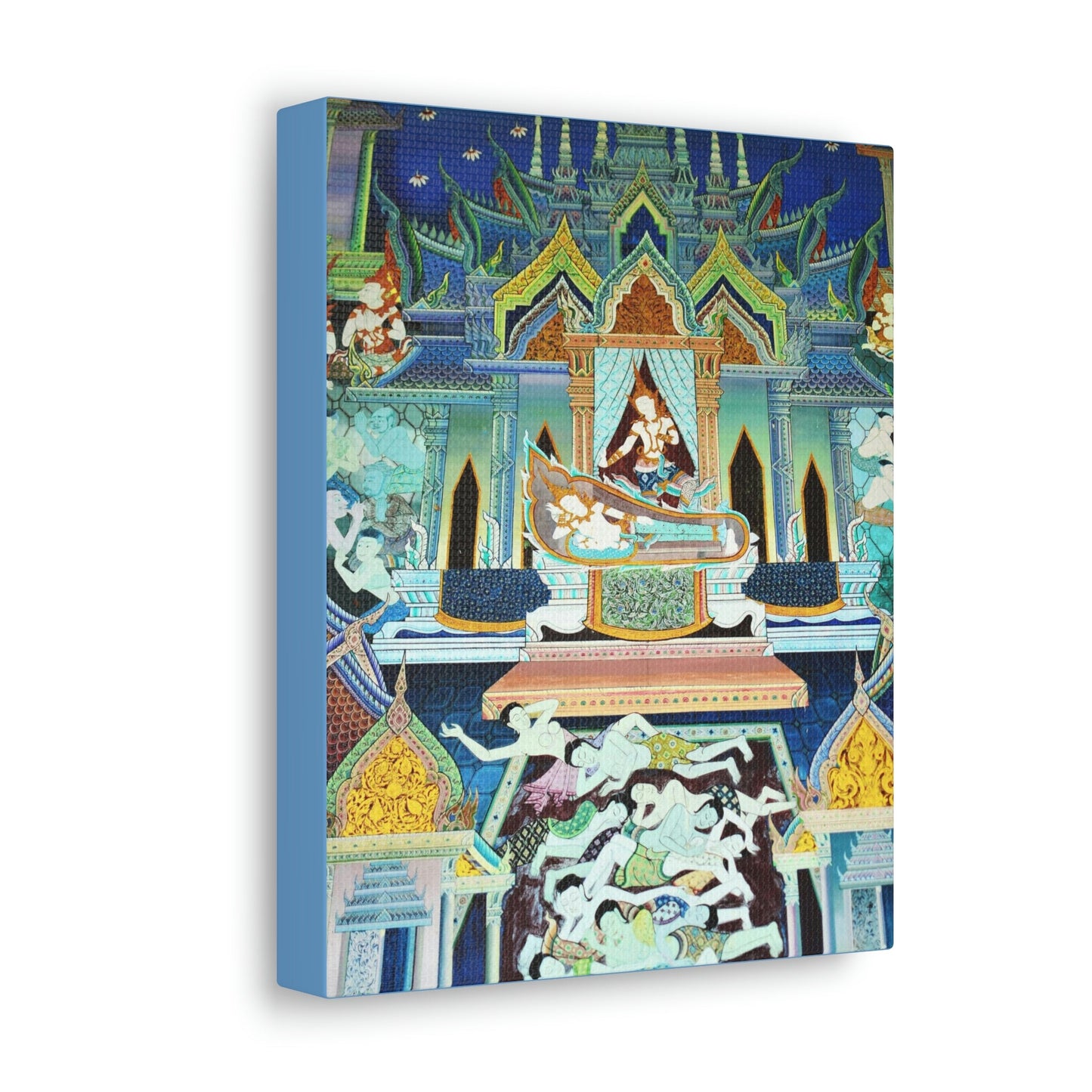 Printed in USA - Canvas Gallery Wraps - Painting on Temple wall on a Buddhist Thai temple, Thailand - Buddhism - Green Forest Home