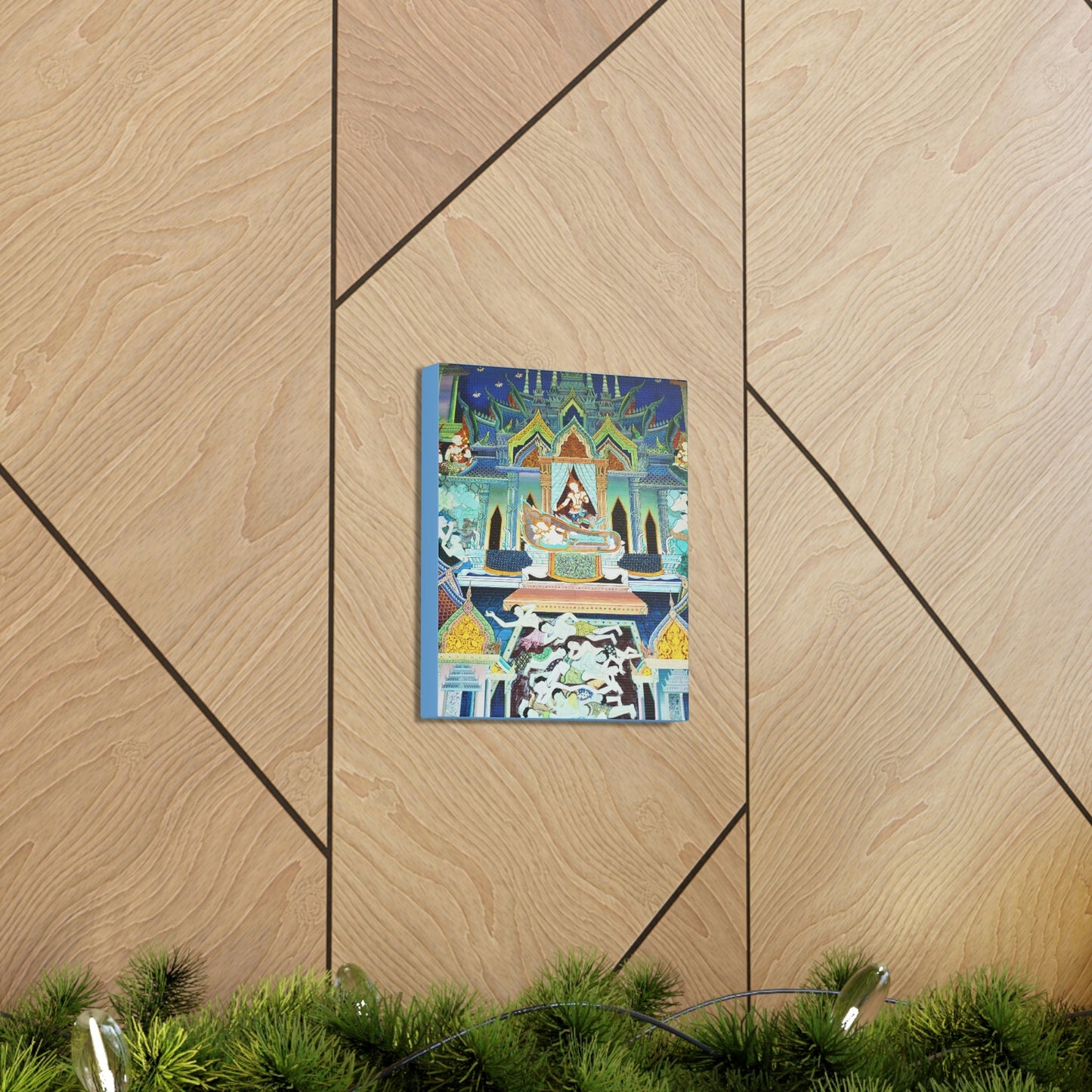 Printed in USA - Canvas Gallery Wraps - Painting on Temple wall on a Buddhist Thai temple, Thailand - Buddhism - Green Forest Home