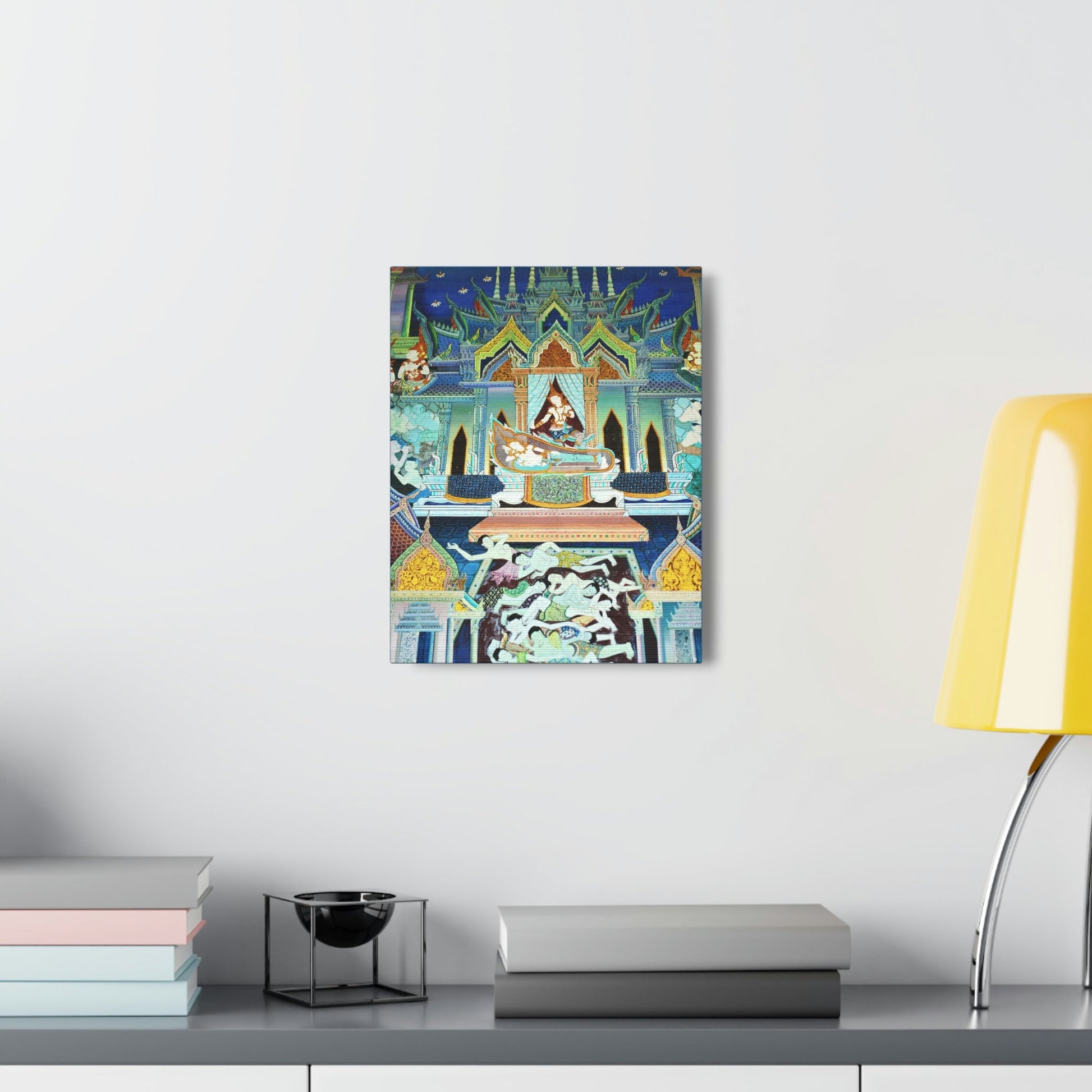 Printed in USA - Canvas Gallery Wraps - Painting on Temple wall on a Buddhist Thai temple, Thailand - Buddhism - Green Forest Home