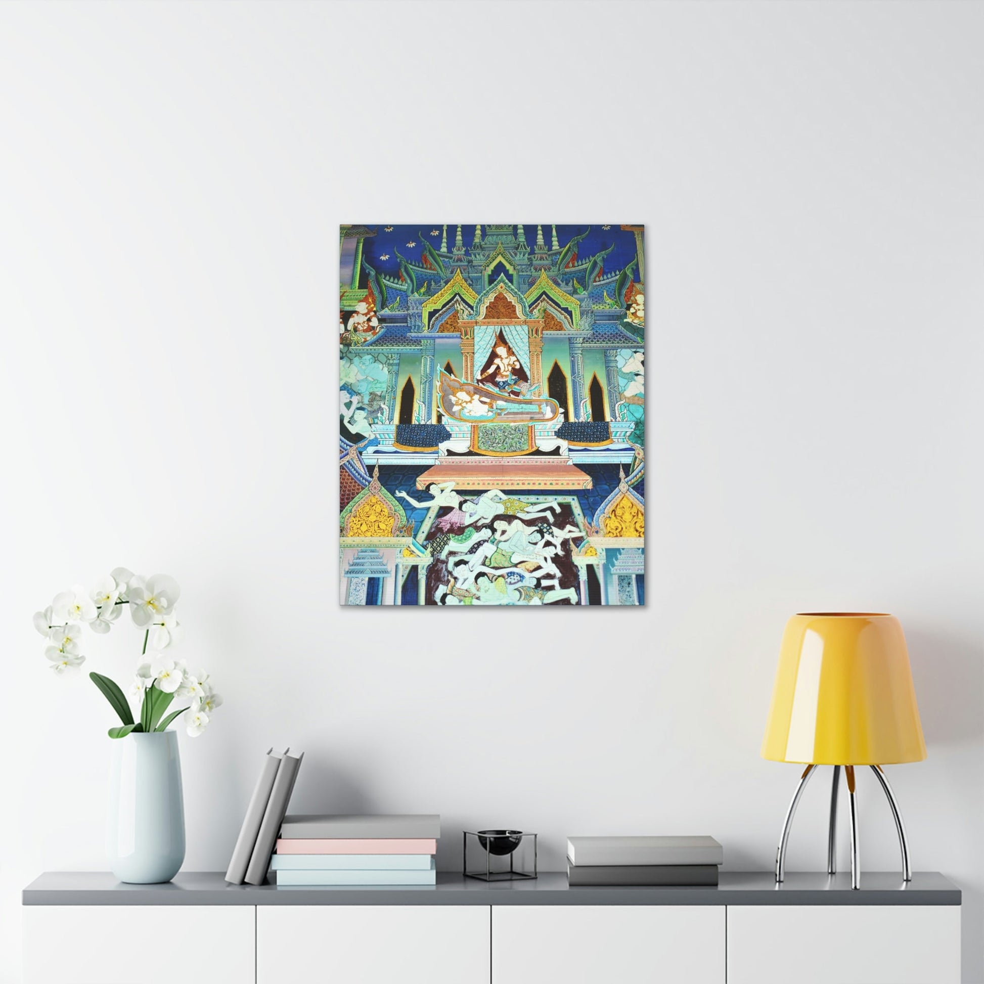 Printed in USA - Canvas Gallery Wraps - Painting on Temple wall on a Buddhist Thai temple, Thailand - Buddhism - Green Forest Home