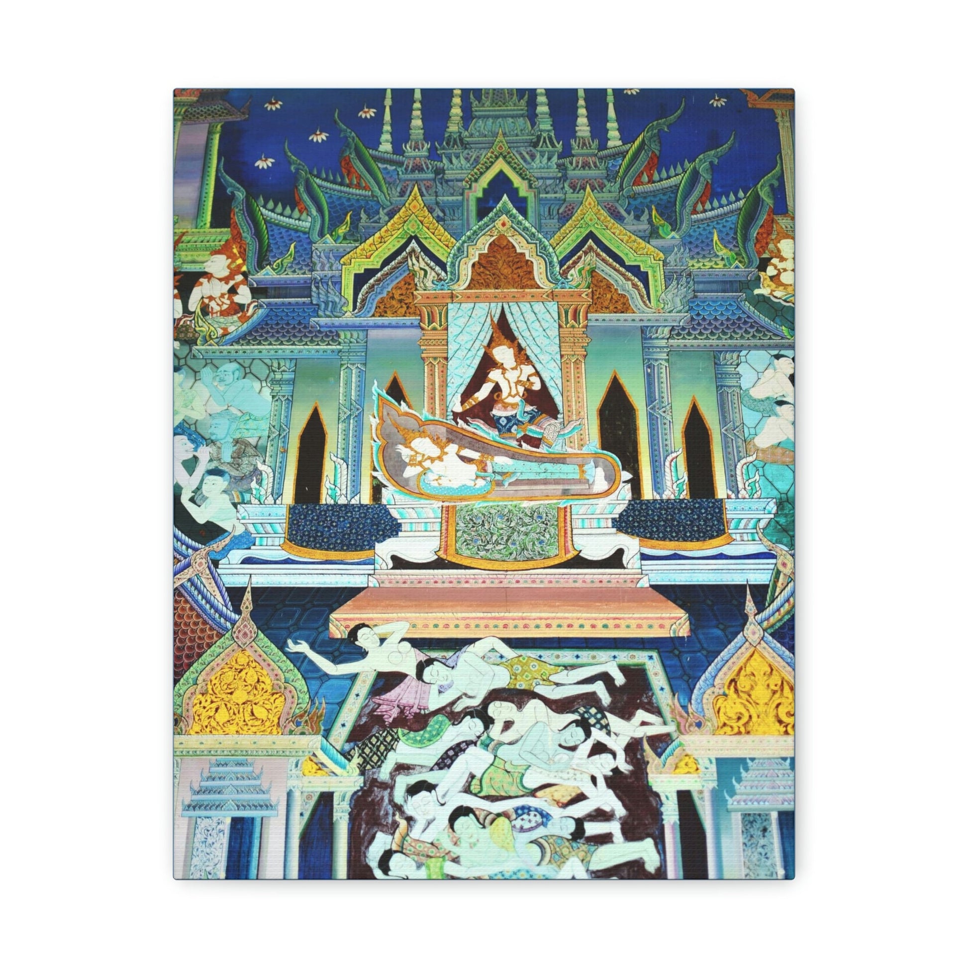 Printed in USA - Canvas Gallery Wraps - Painting on Temple wall on a Buddhist Thai temple, Thailand - Buddhism - Green Forest Home