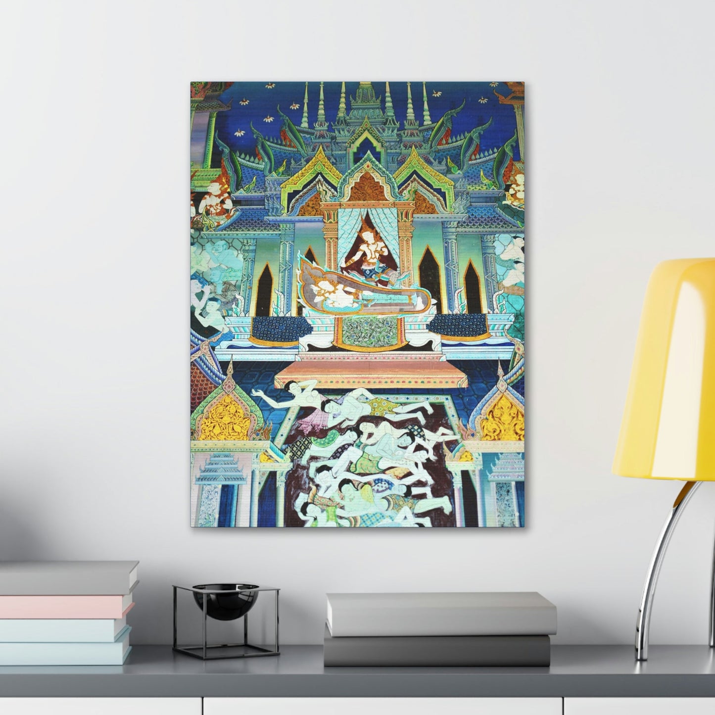 Printed in USA - Canvas Gallery Wraps - Painting on Temple wall on a Buddhist Thai temple, Thailand - Buddhism - Green Forest Home