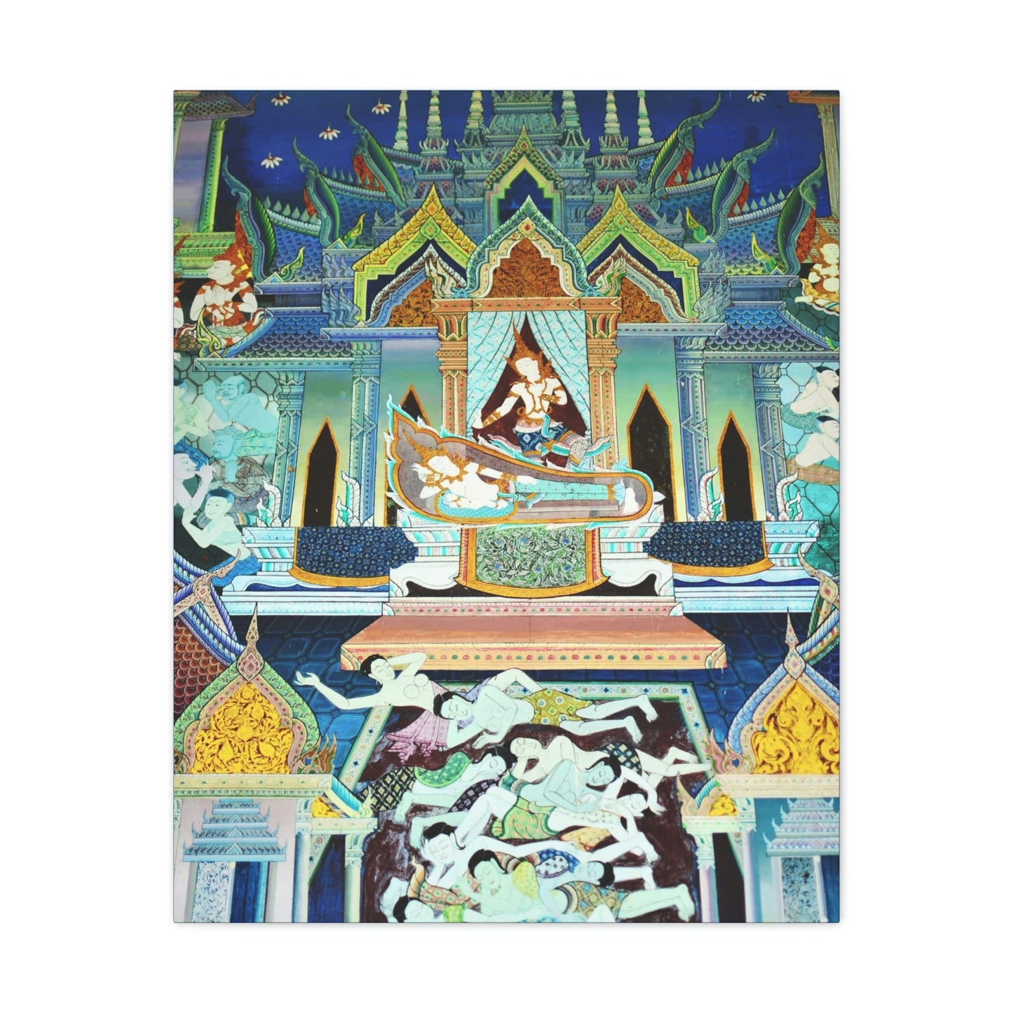 Printed in USA - Canvas Gallery Wraps - Painting on Temple wall on a Buddhist Thai temple, Thailand - Buddhism - Green Forest Home