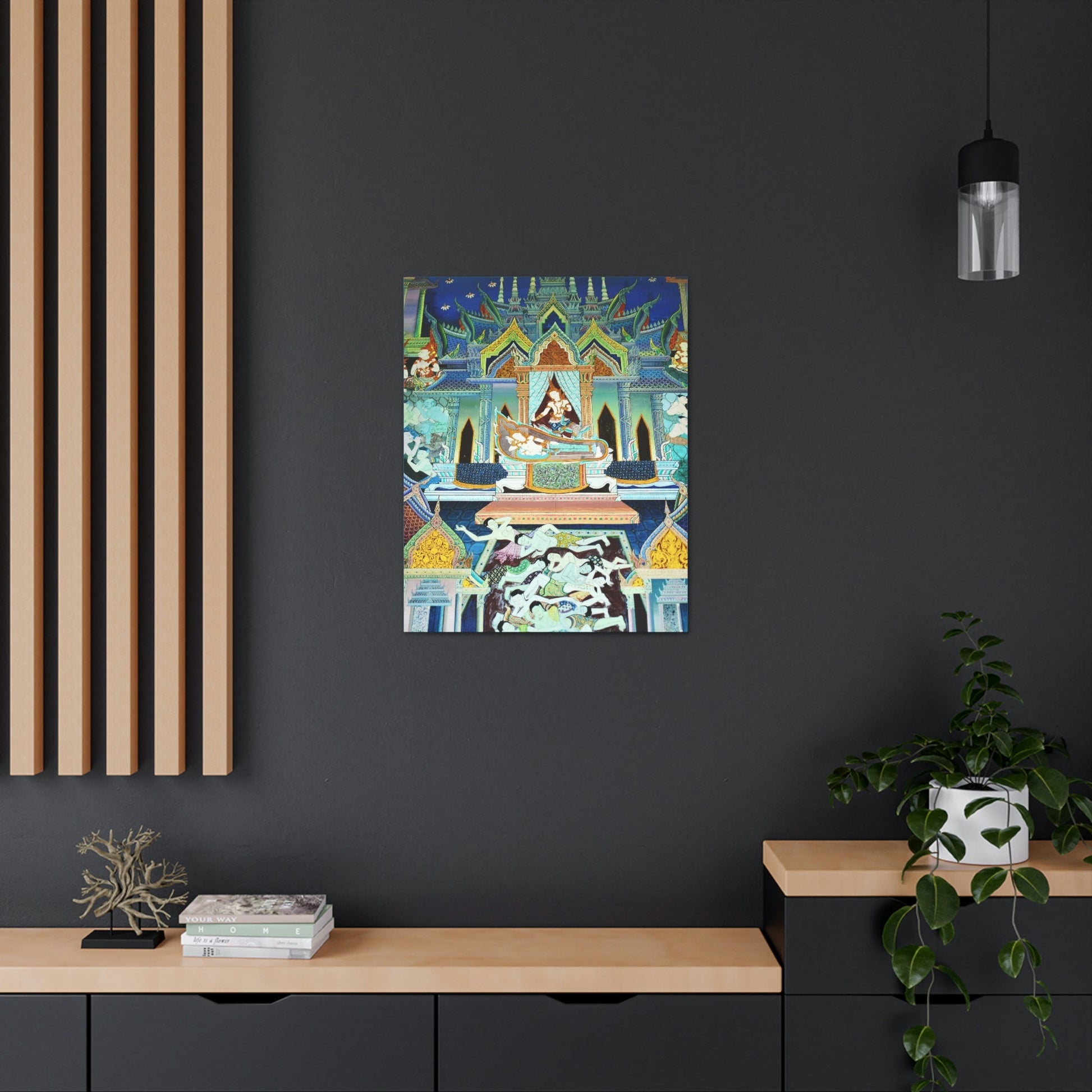 Printed in USA - Canvas Gallery Wraps - Painting on Temple wall on a Buddhist Thai temple, Thailand - Buddhism - Green Forest Home