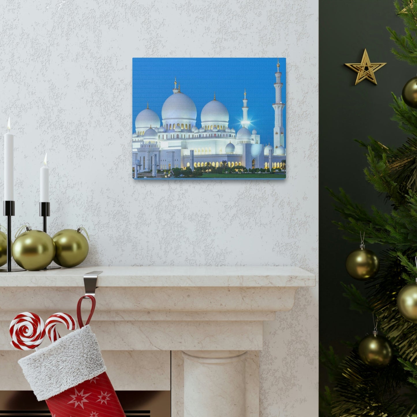 Printed in USA - Canvas Gallery Wraps - Sheikh Zayed Mosque at Night - UAE - Capacity 122,000 - Islam religion - Abu Dhabi UAE - Green Forest Home