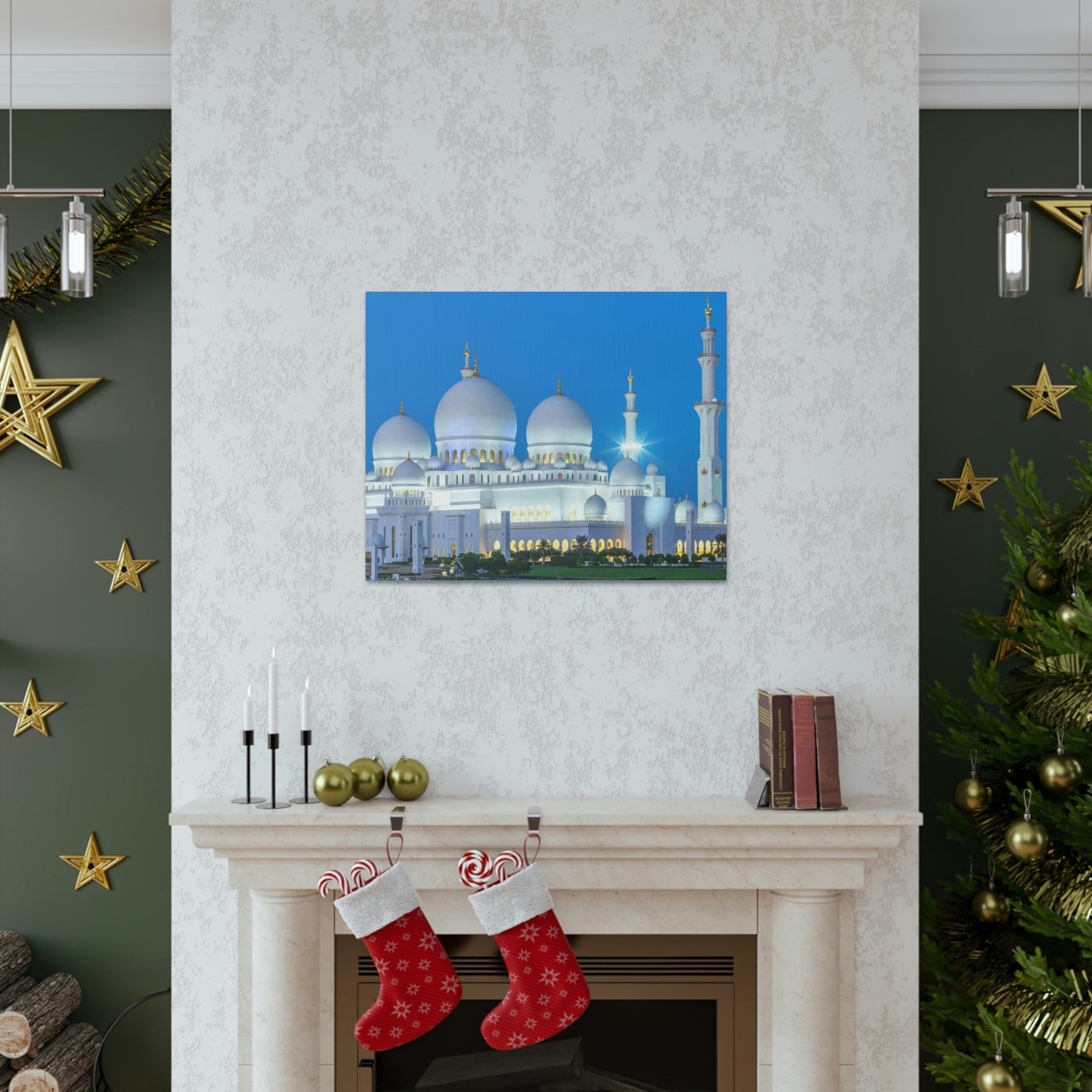 Printed in USA - Canvas Gallery Wraps - Sheikh Zayed Mosque at Night - UAE - Capacity 122,000 - Islam religion - Abu Dhabi UAE - Green Forest Home